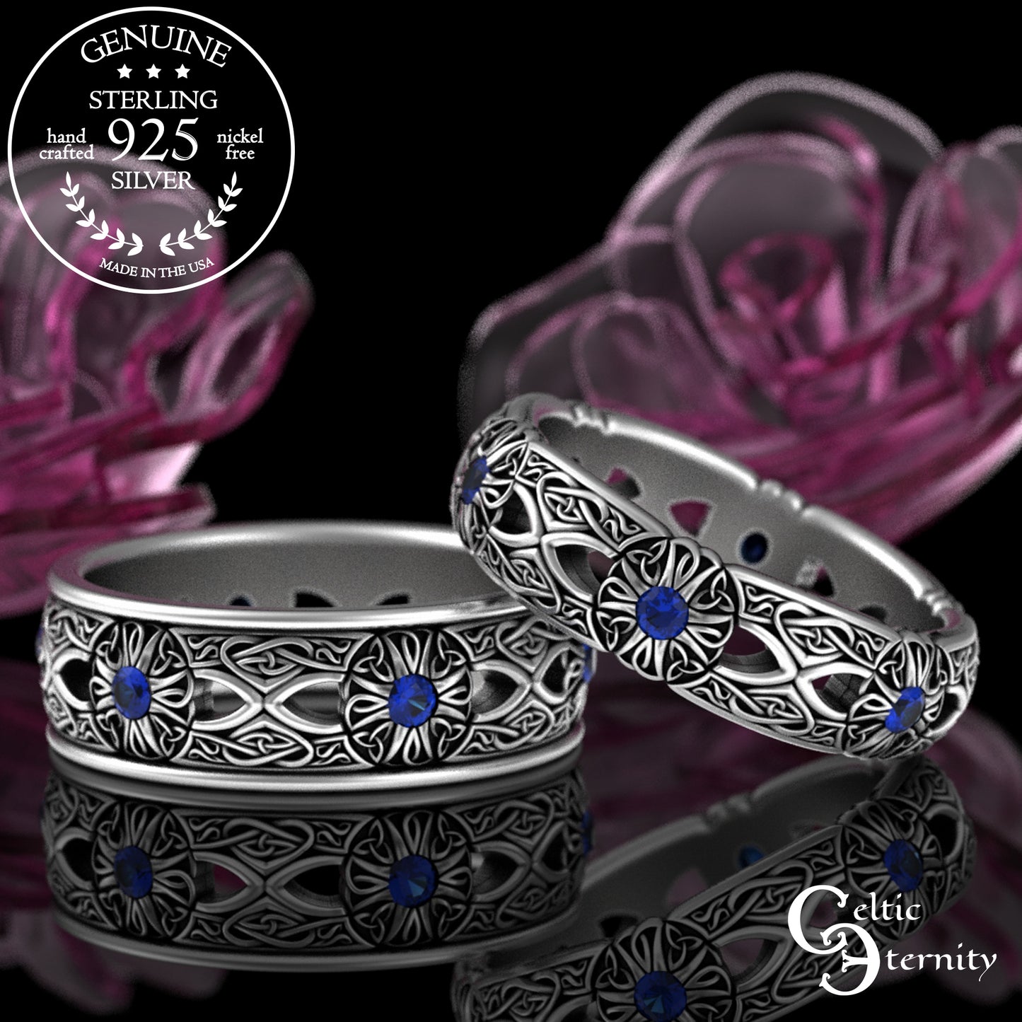 Men's Sterling Celtic Cross & Trinity Wedding Band with Alexandrite, 3242