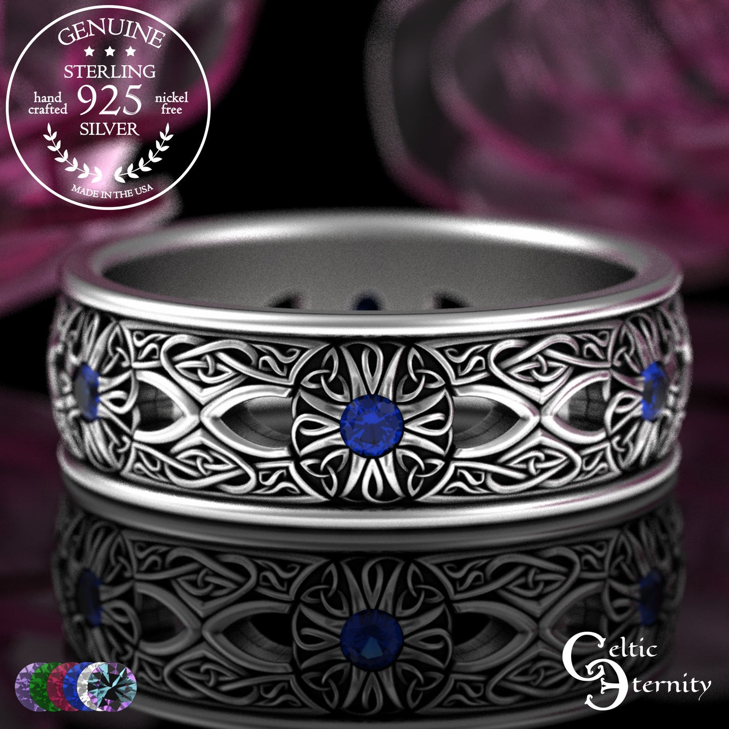 Men's Sterling Celtic Cross & Trinity Wedding Band with Alexandrite, 3242