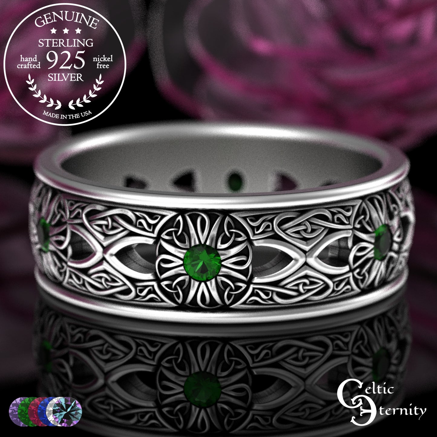 Men's Sterling Celtic Cross & Trinity Wedding Band with Alexandrite, 3242