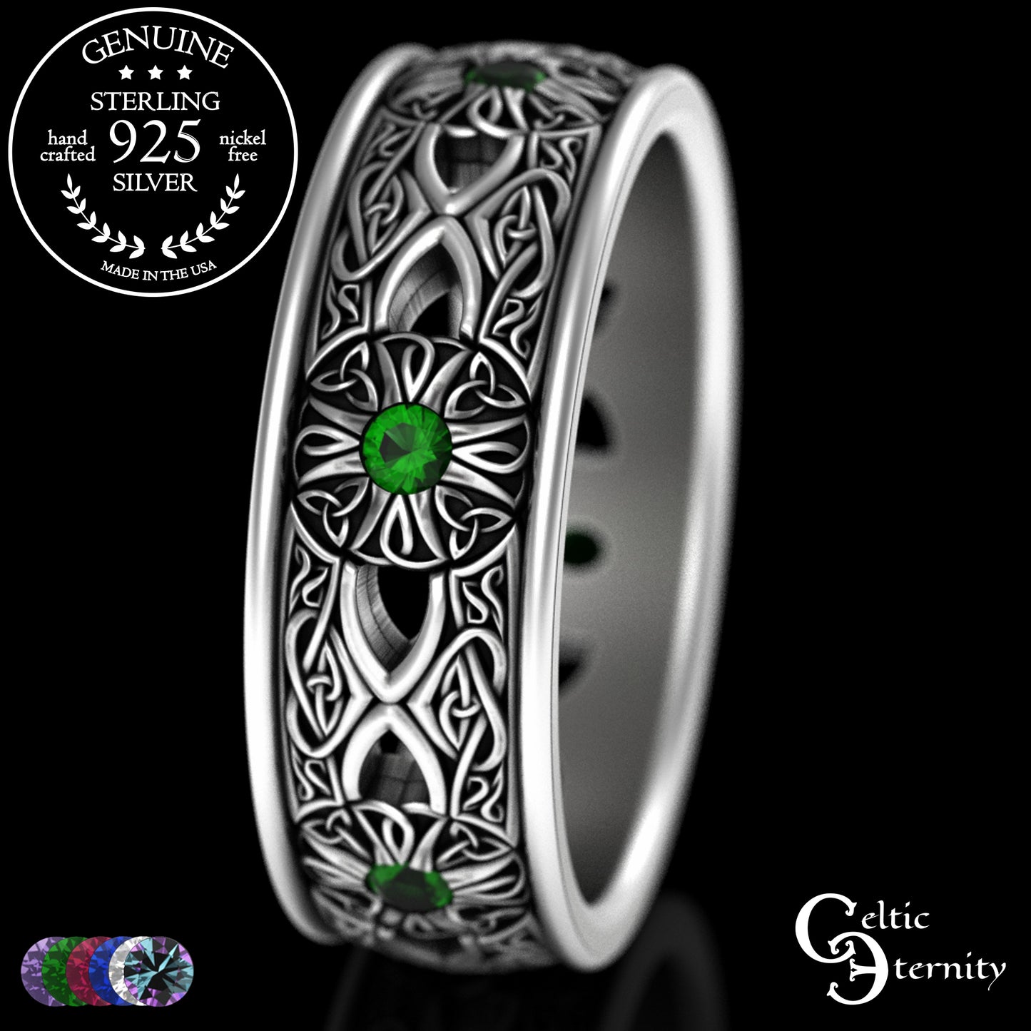 Men's Sterling Celtic Cross & Trinity Wedding Band with Alexandrite, 3242