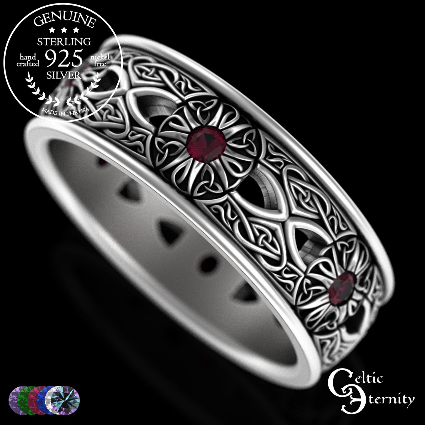 Men's Sterling Celtic Cross & Trinity Wedding Band with Alexandrite, 3242