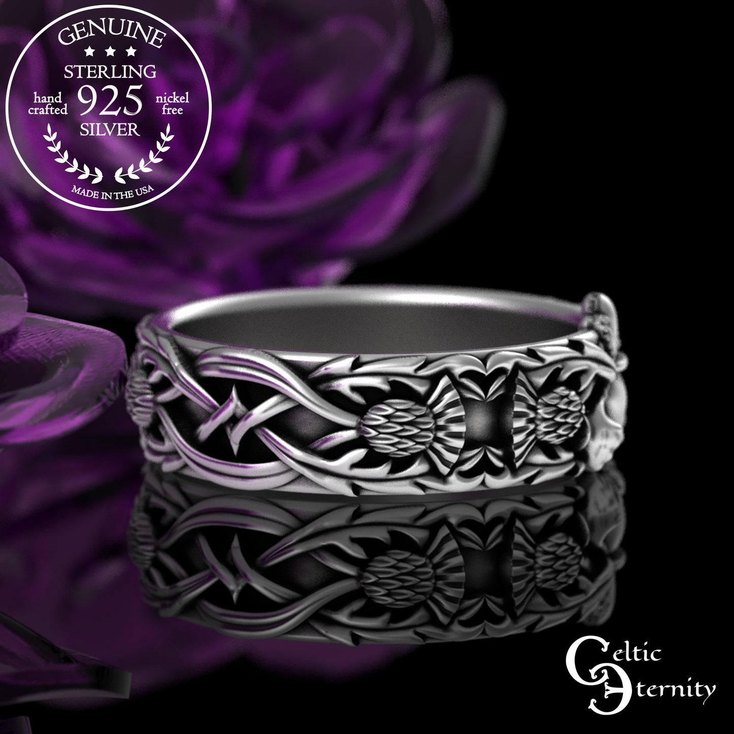 Matching Sterling Celtic Claddagh Wedding Band Set with Thistle Knotwork, 3243 3281