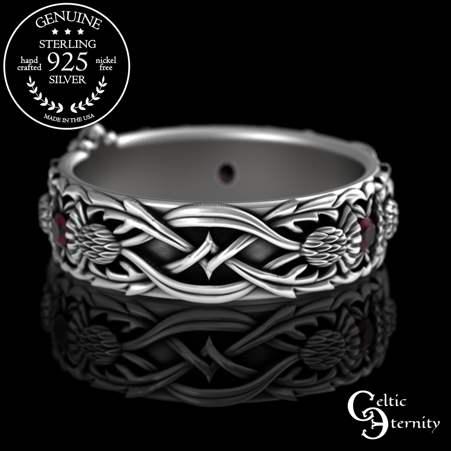 Sterling Woman's Alexandrite Scottish Thistle Claddagh Wedding Band, 3244