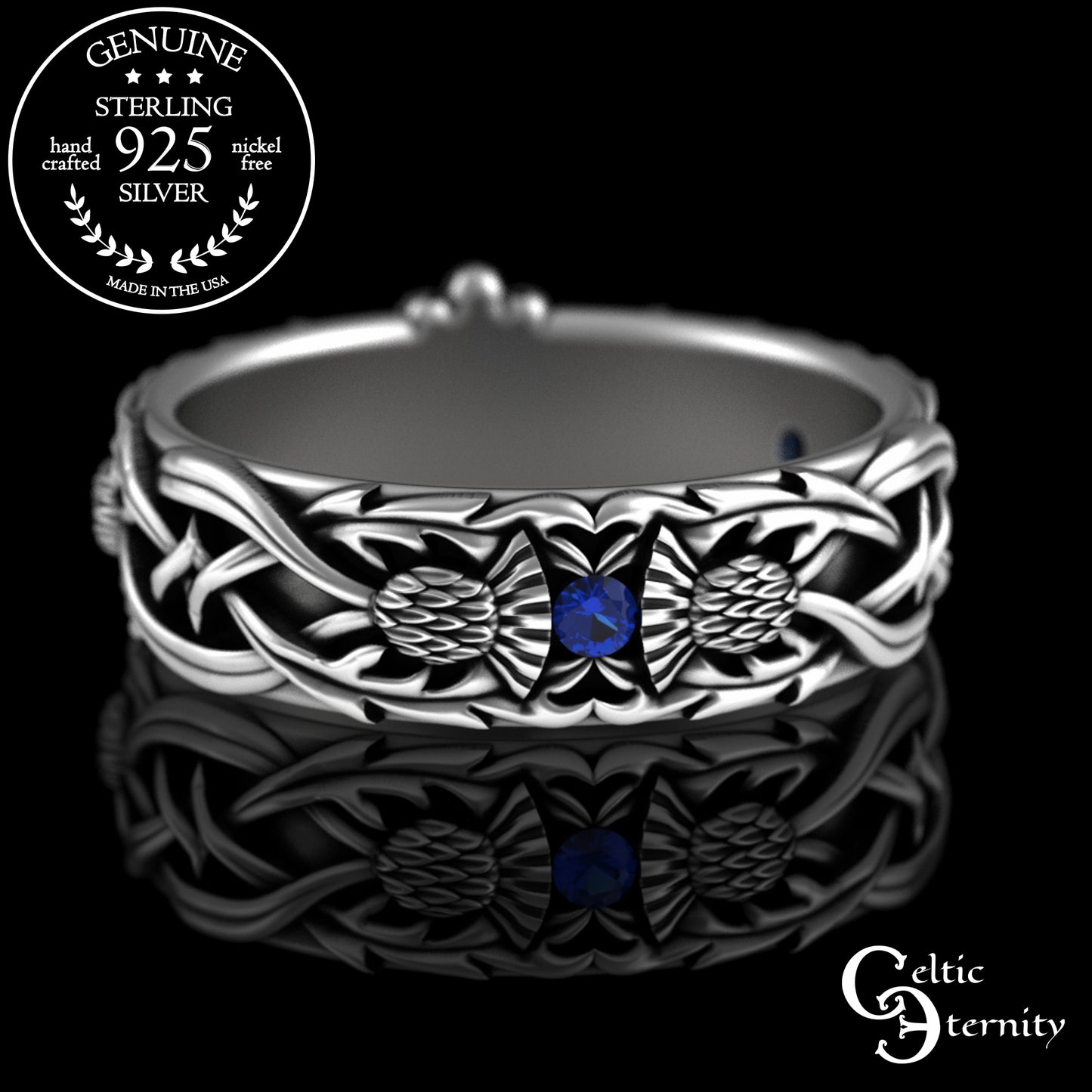 Sterling Woman's Alexandrite Scottish Thistle Claddagh Wedding Band, 3244