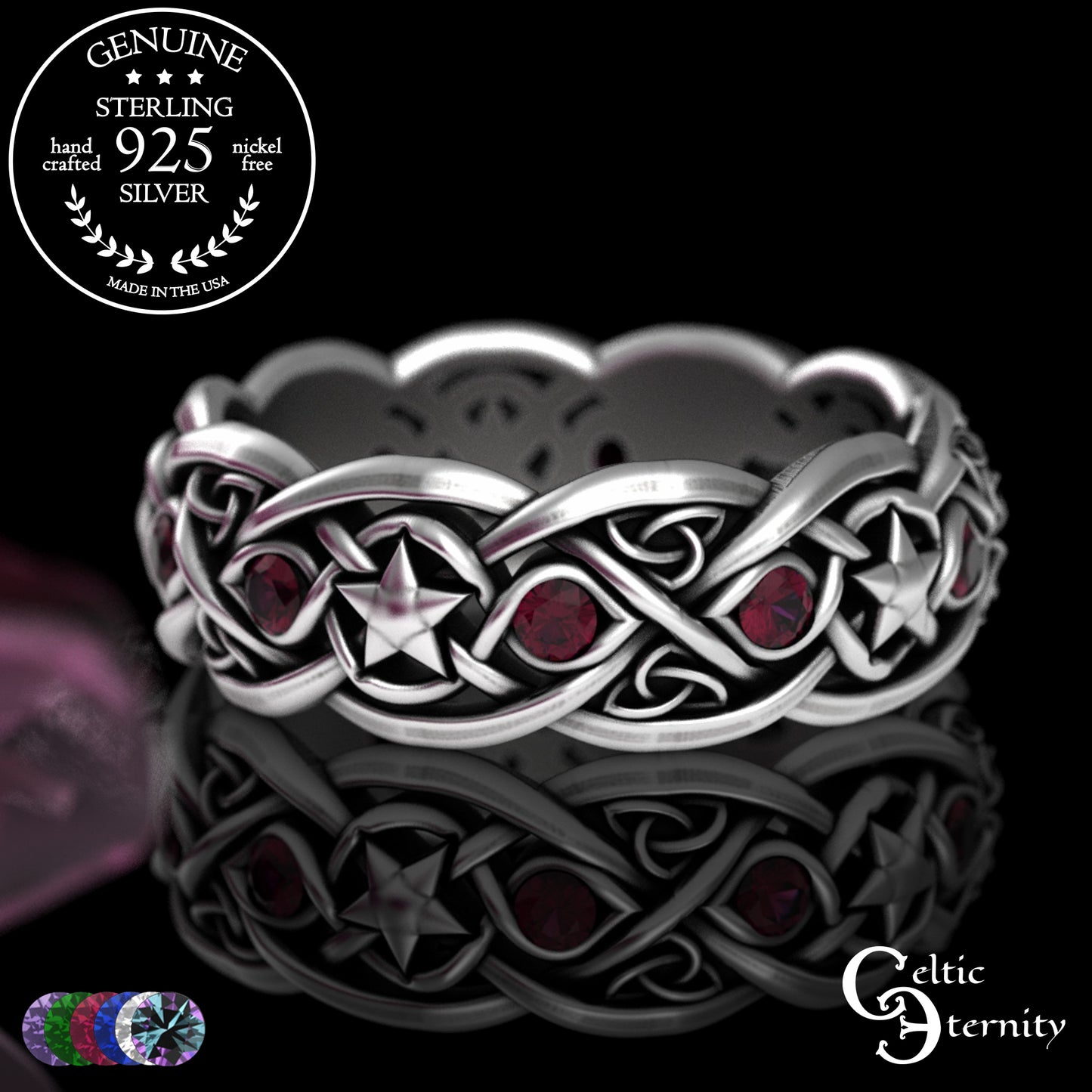Sterling Alexandrite Cat with Crescent Moons & Stars Ring, 3259