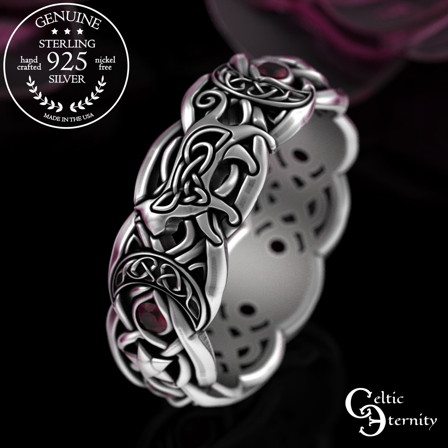 Sterling Alexandrite Cat with Crescent Moons & Stars Ring, 3259