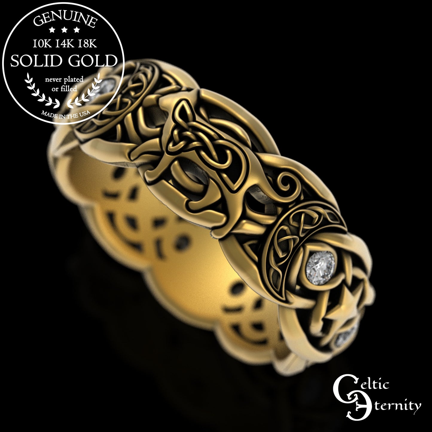 Sterling Alexandrite Cat with Crescent Moons & Stars Ring, 3259