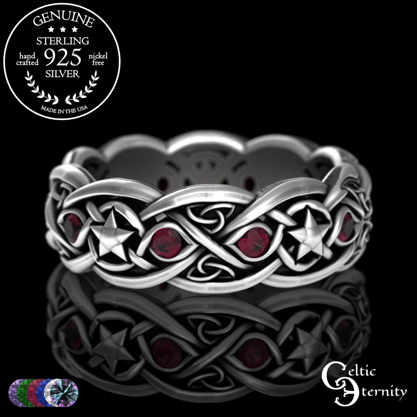 Sterling Woman's Celestial Wolf Wedding Band with Amethyst, 3261