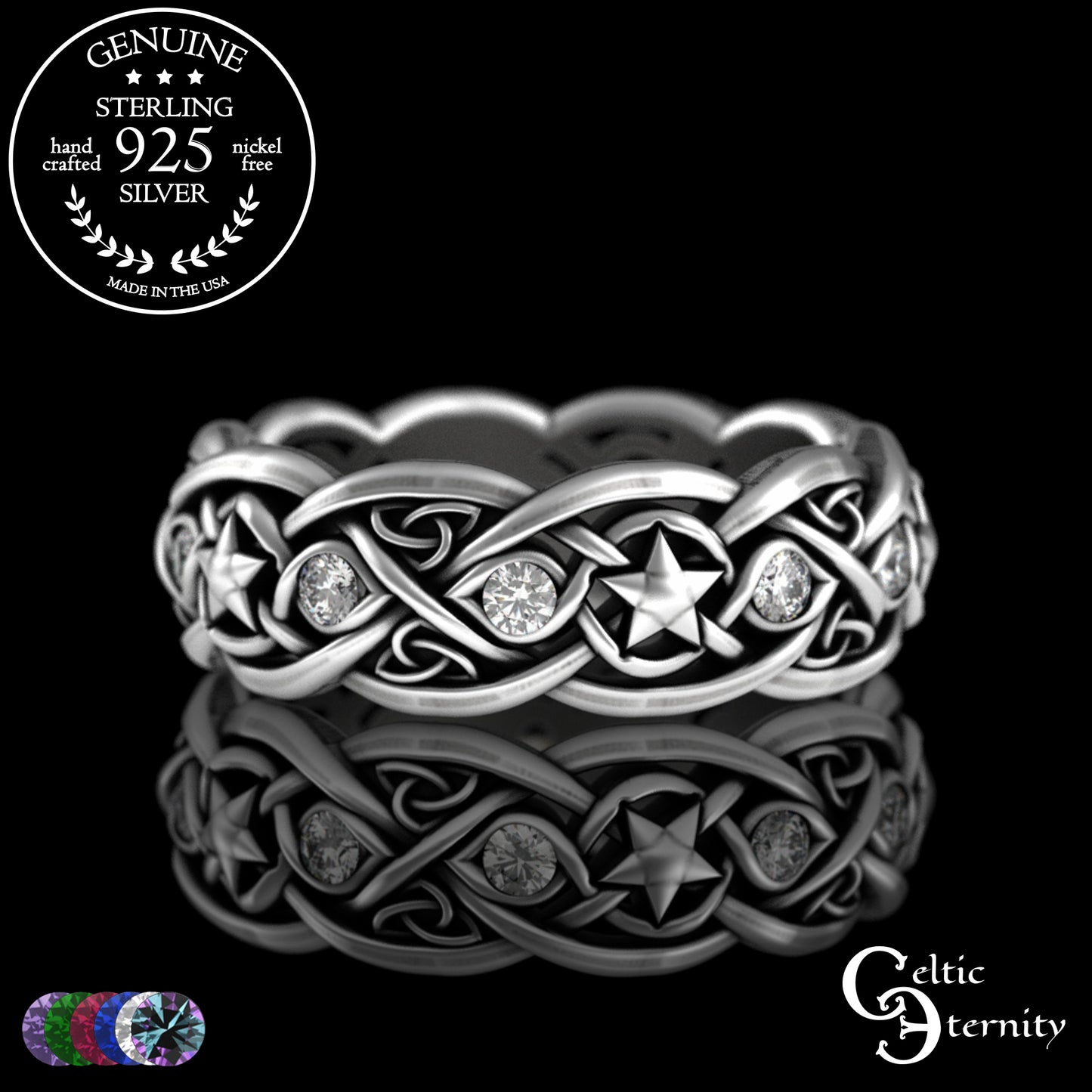 Sterling Woman's Celestial Wolf Wedding Band with Amethyst, 3261