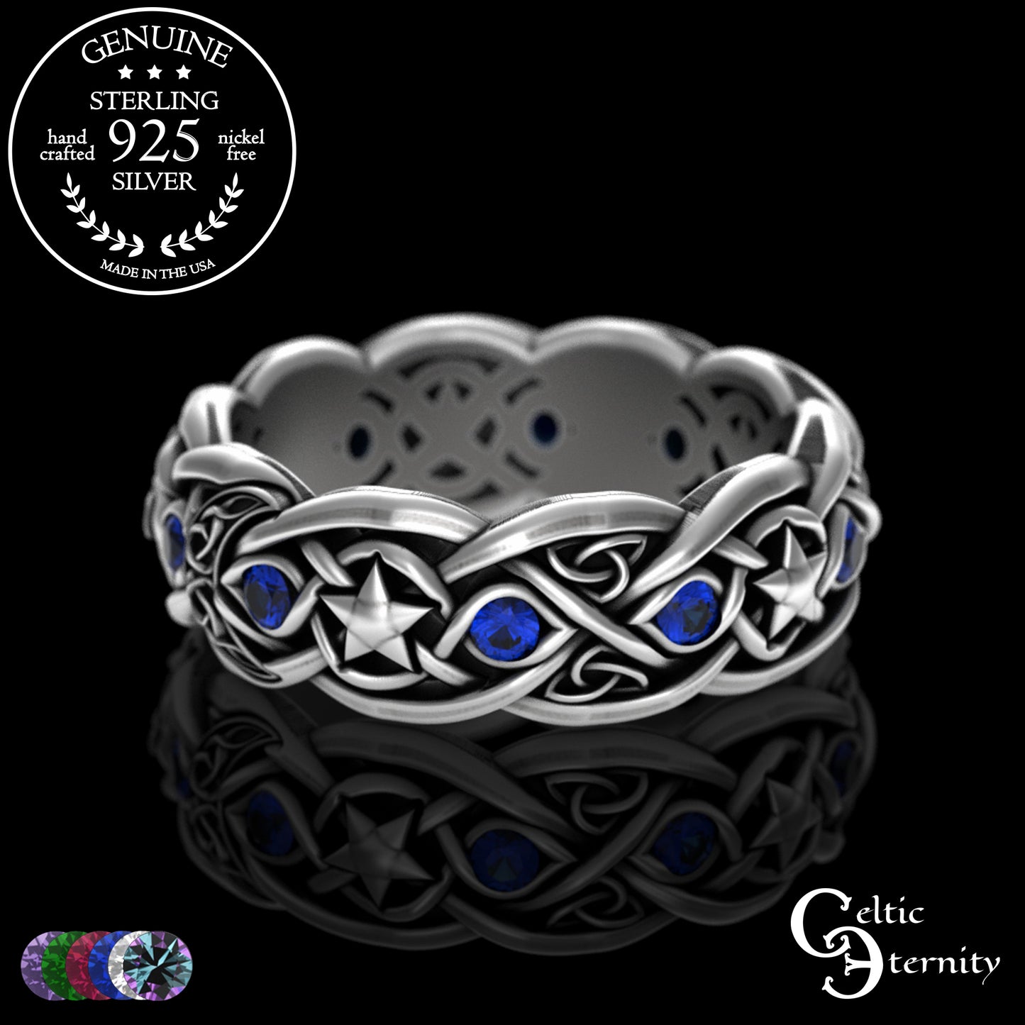 Sterling Woman's Celestial Wolf Wedding Band with Amethyst, 3261