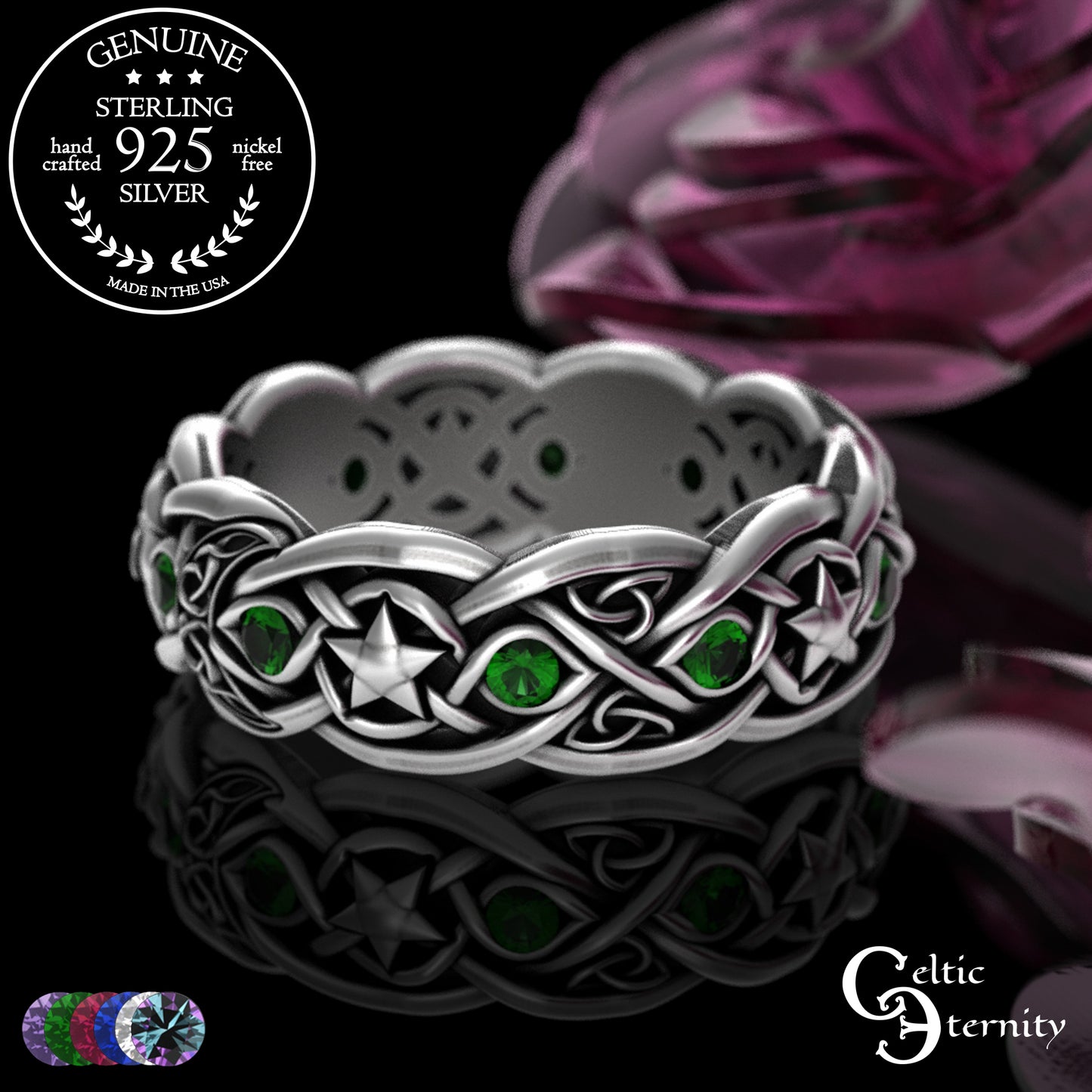 Sterling Woman's Celestial Wolf Wedding Band with Amethyst, 3261