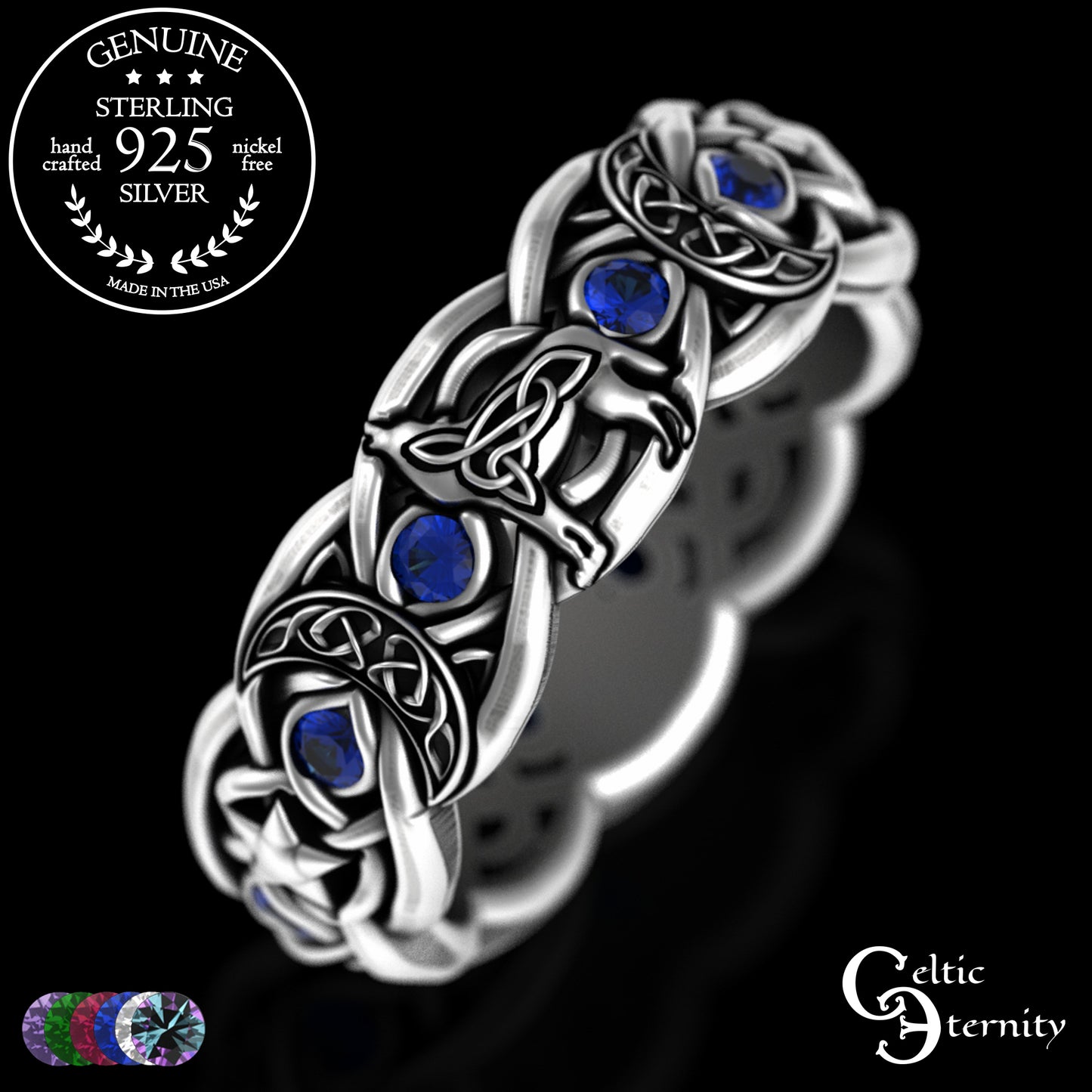 Sterling Woman's Celestial Wolf Wedding Band with Amethyst, 3261