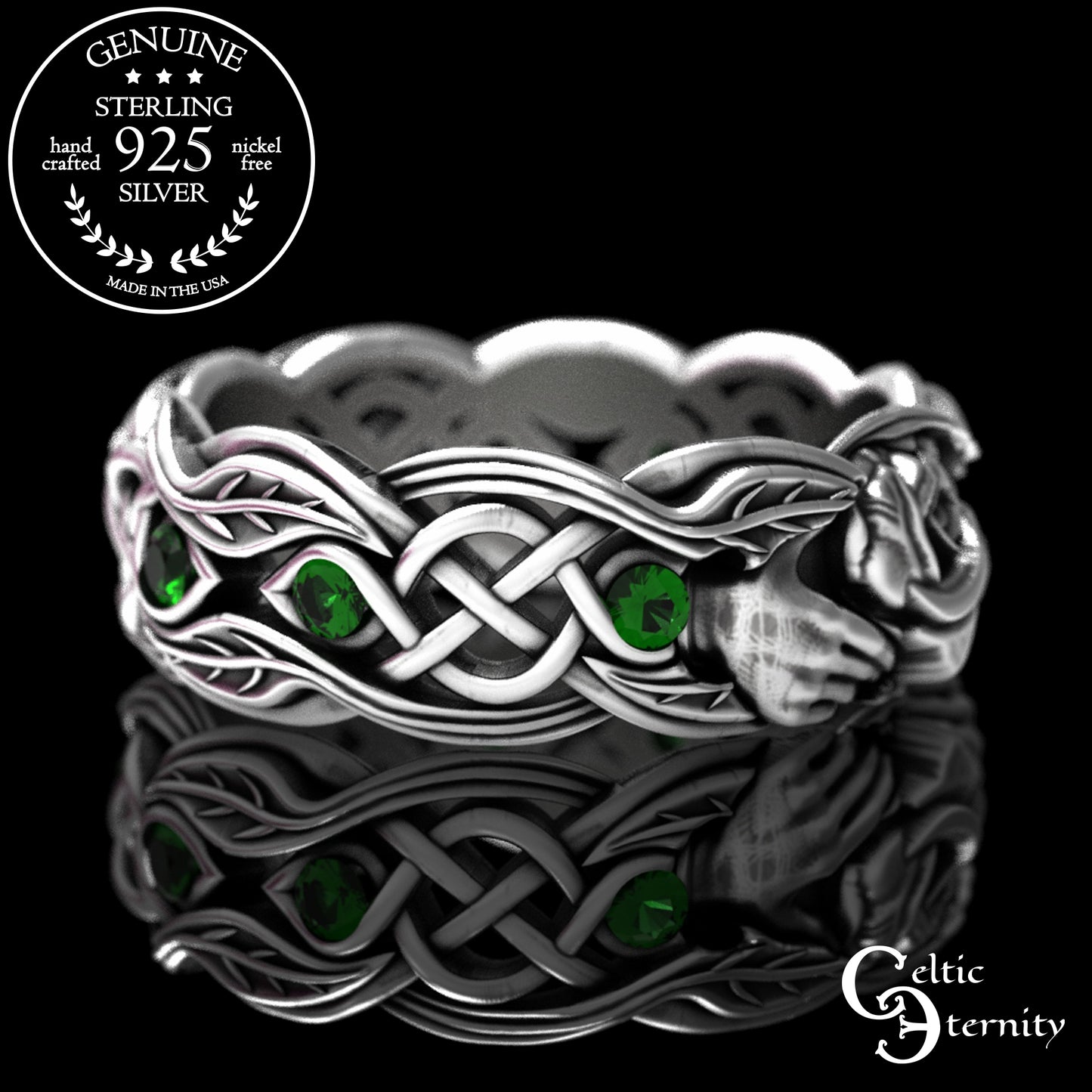 Sterling Ruby & Rose Vine Claddagh Wedding Band for Woman, 3265