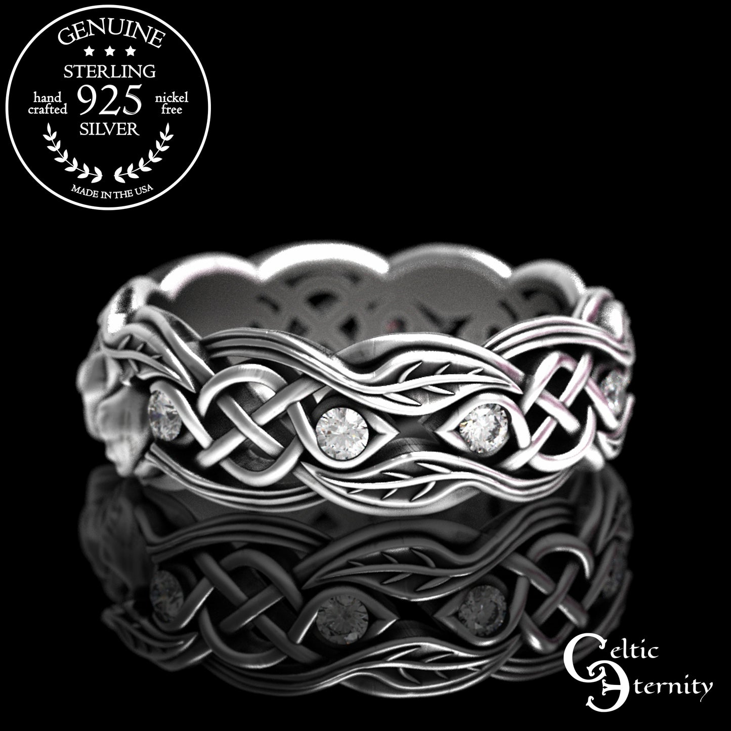 Sterling Ruby & Rose Vine Claddagh Wedding Band for Woman, 3265