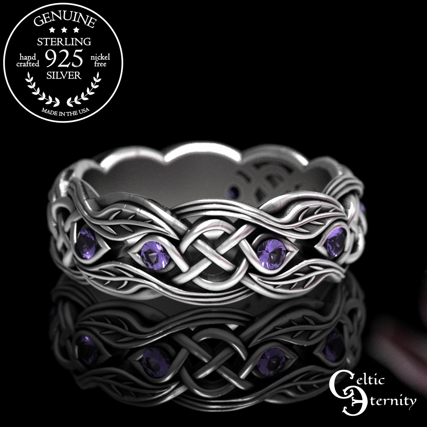 Sterling Ruby & Rose Vine Claddagh Wedding Band for Woman, 3265