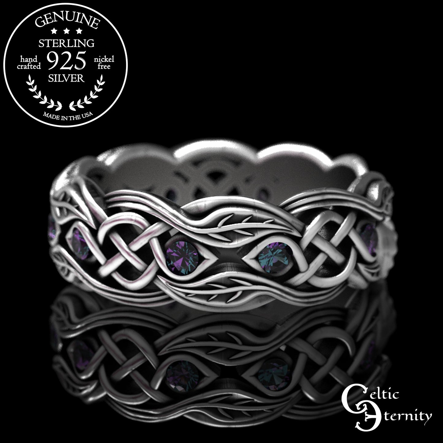 Sterling Ruby & Rose Vine Claddagh Wedding Band for Woman, 3265