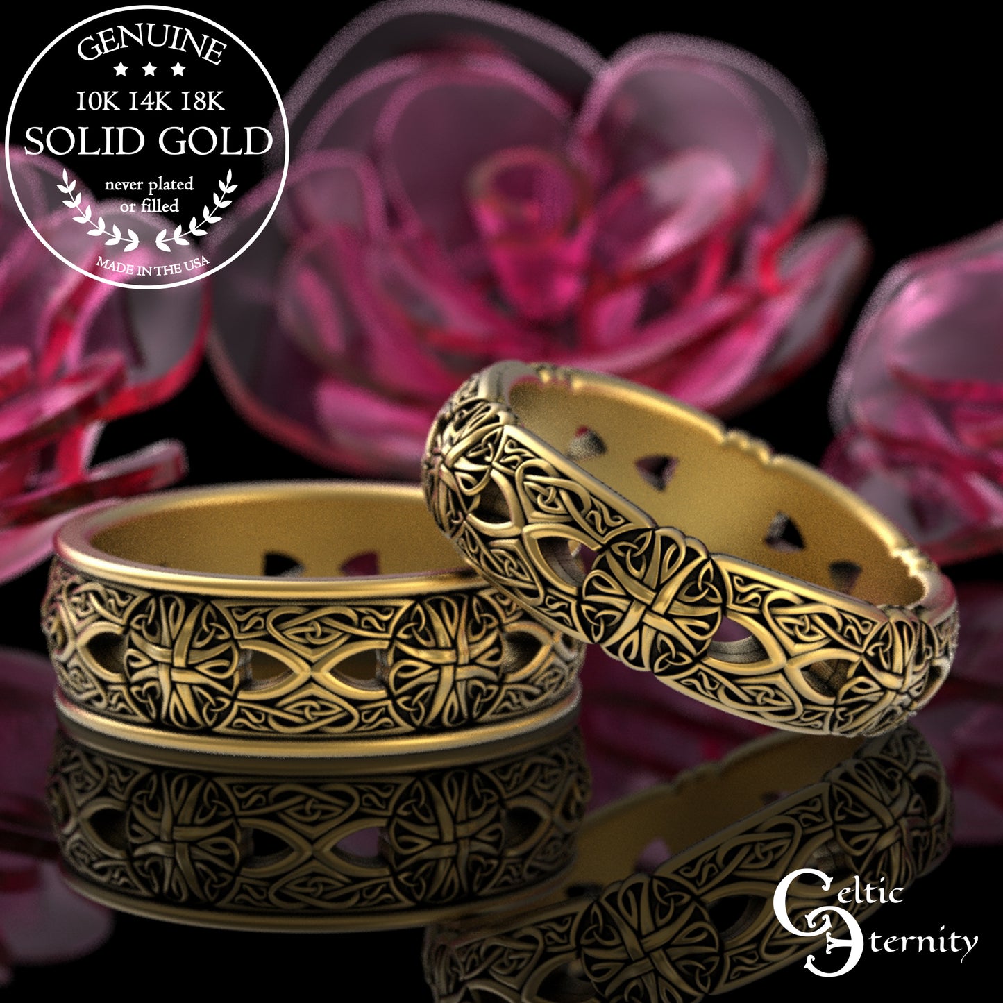 Sterling Bride & Groom Celtic Cross Knotwork Wedding Band Set, 3267 3269