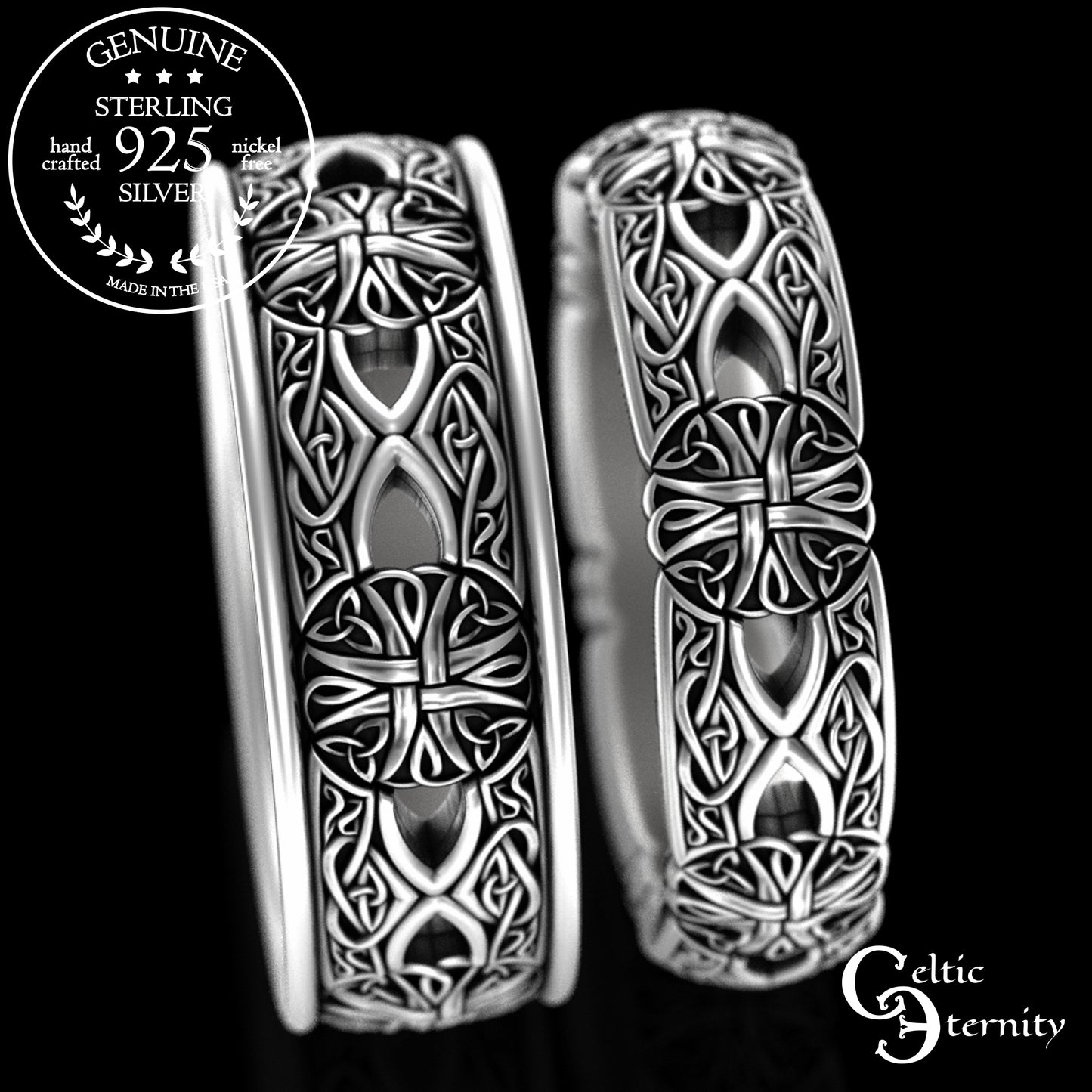 Sterling Bride & Groom Celtic Cross Knotwork Wedding Band Set, 3267 3269