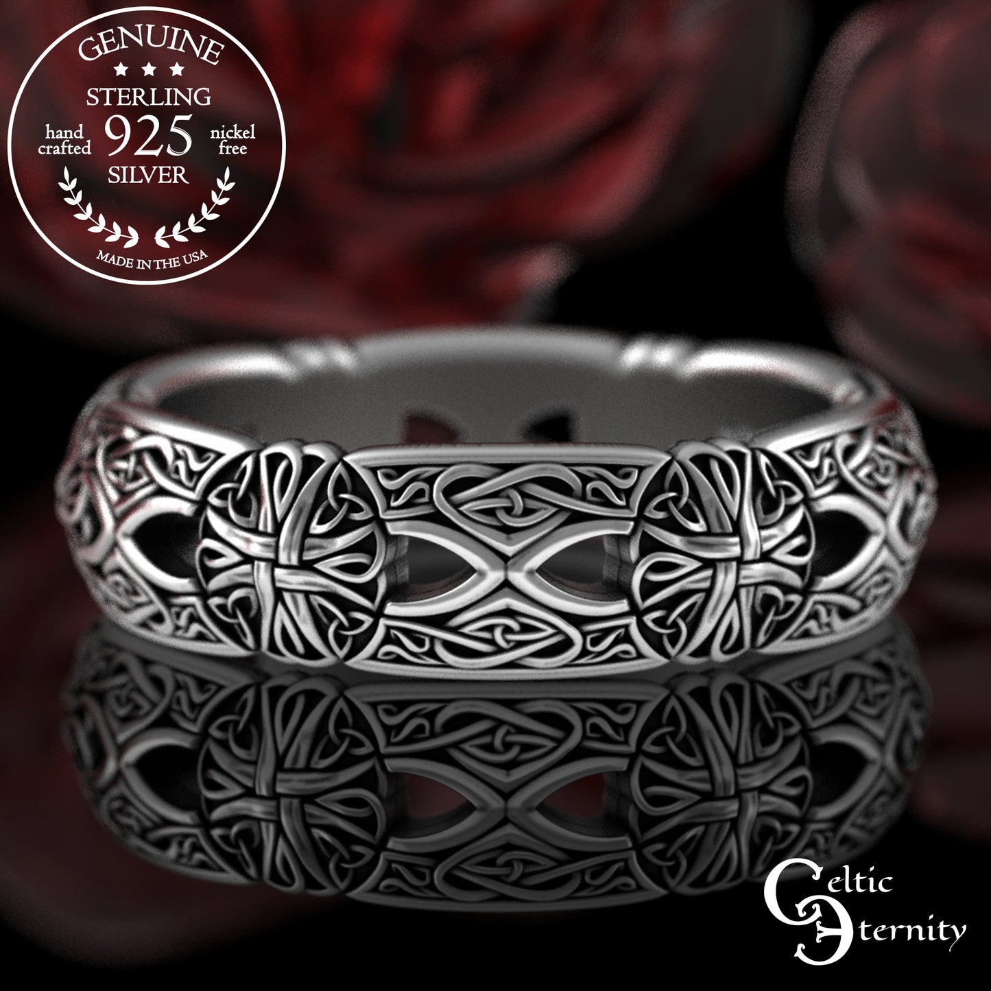 Women's Sterling Silver Traditional Celtic Cross Wedding Band, 3267