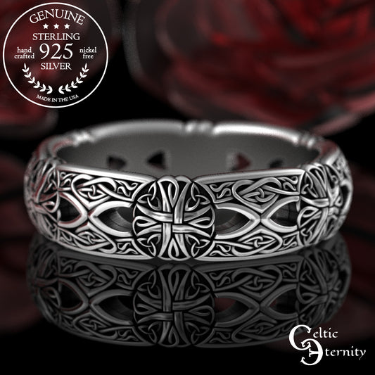 Sterling Silver Irish Cross Wedding Band with Celtic Knotwork for Woman, 3267