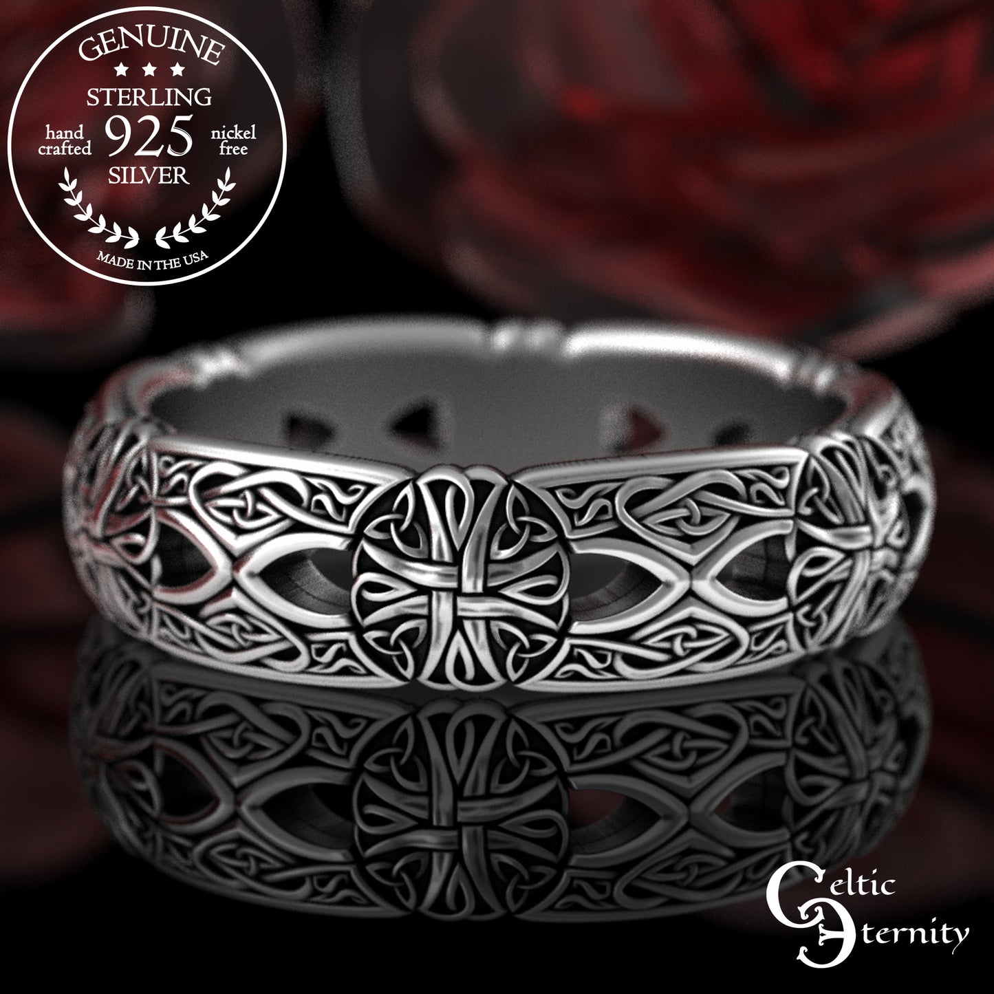 Women's Sterling Silver Traditional Celtic Cross Wedding Band, 3267