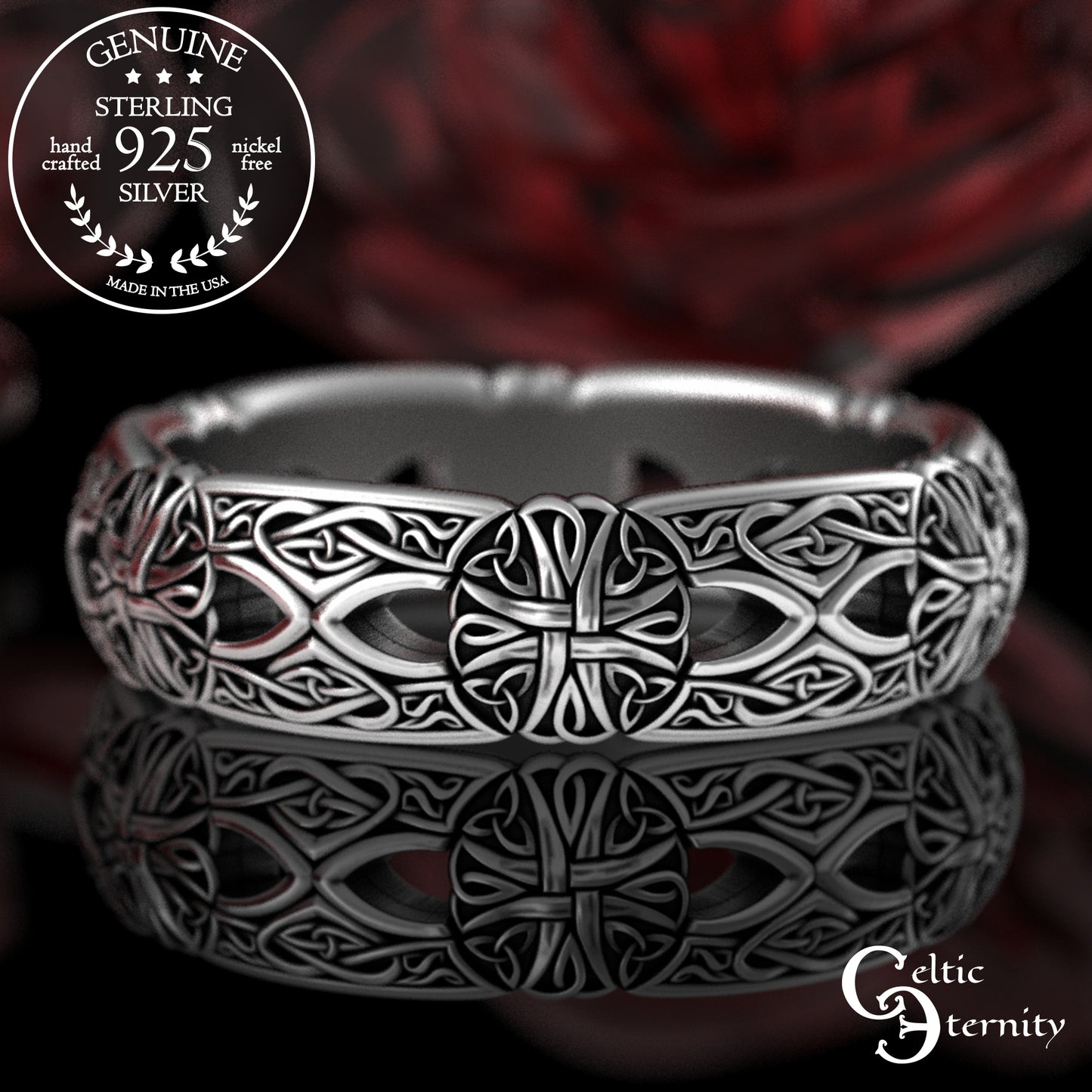Women's Sterling Silver Traditional Celtic Cross Wedding Band, 3267
