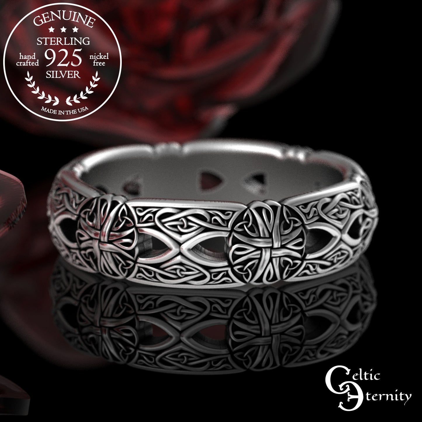 Women's Sterling Silver Traditional Celtic Cross Wedding Band, 3267