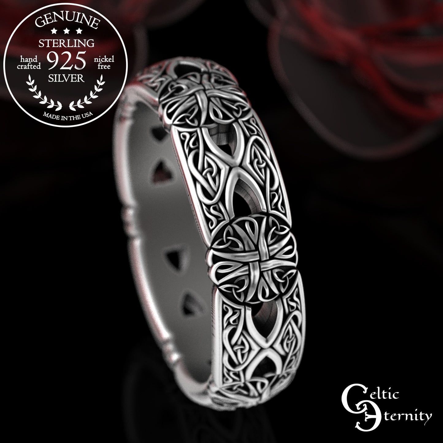 Women's Sterling Silver Traditional Celtic Cross Wedding Band, 3267