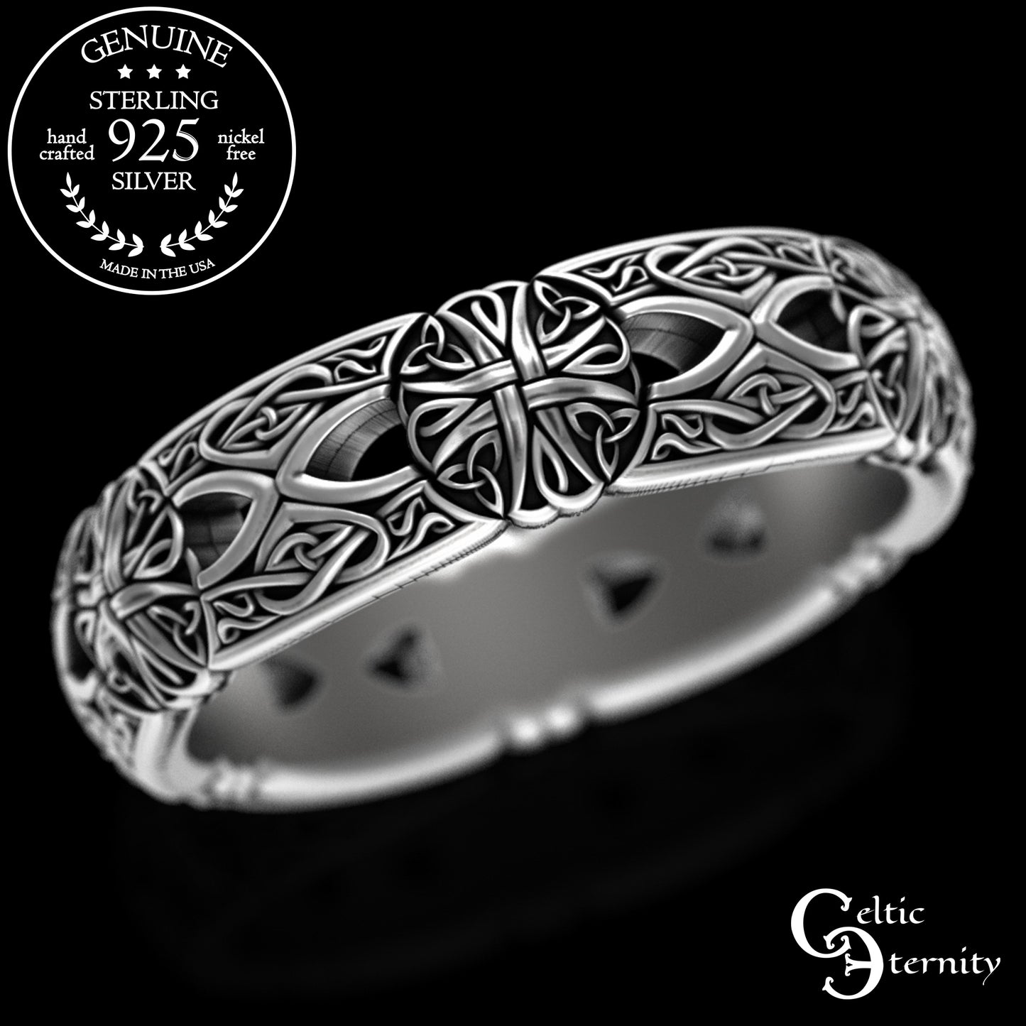 Sterling Bride & Groom Celtic Cross Knotwork Wedding Band Set, 3267 3269