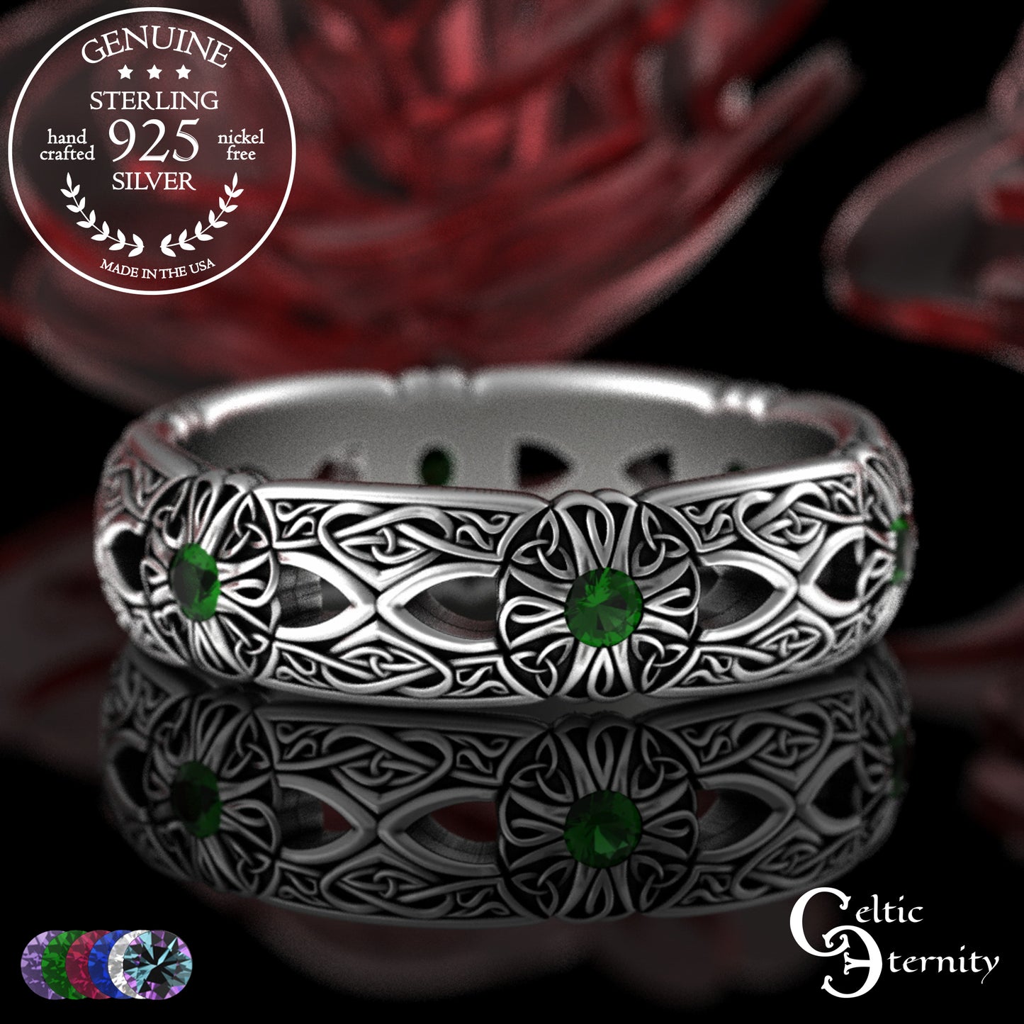 Woman's Sterling Irish Cross & Heart Wedding Band with Sapphires, 3268