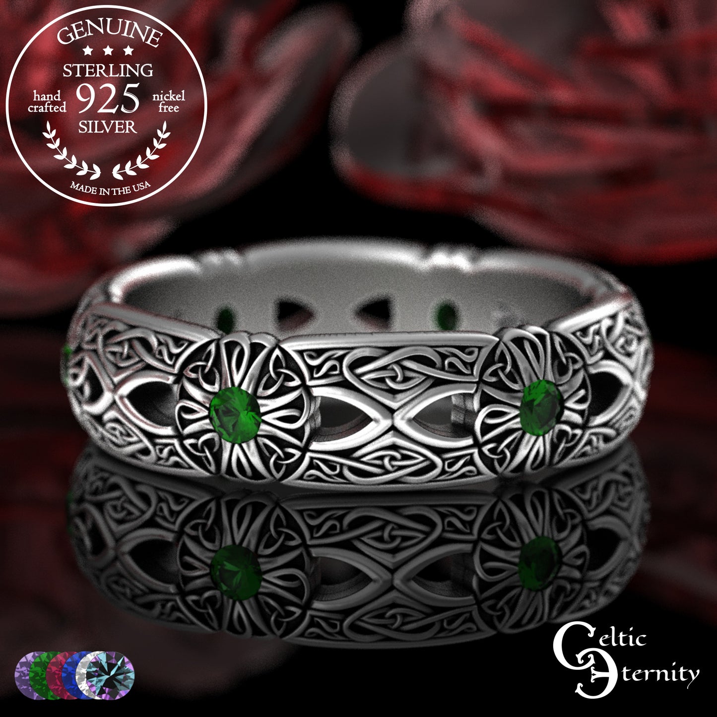 Woman's Sterling Irish Cross & Heart Wedding Band with Sapphires, 3268