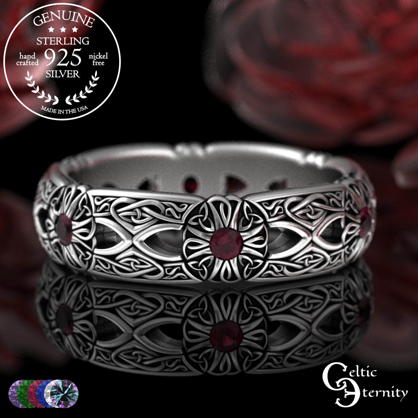 Woman's Sterling Irish Cross & Heart Wedding Band with Sapphires, 3268