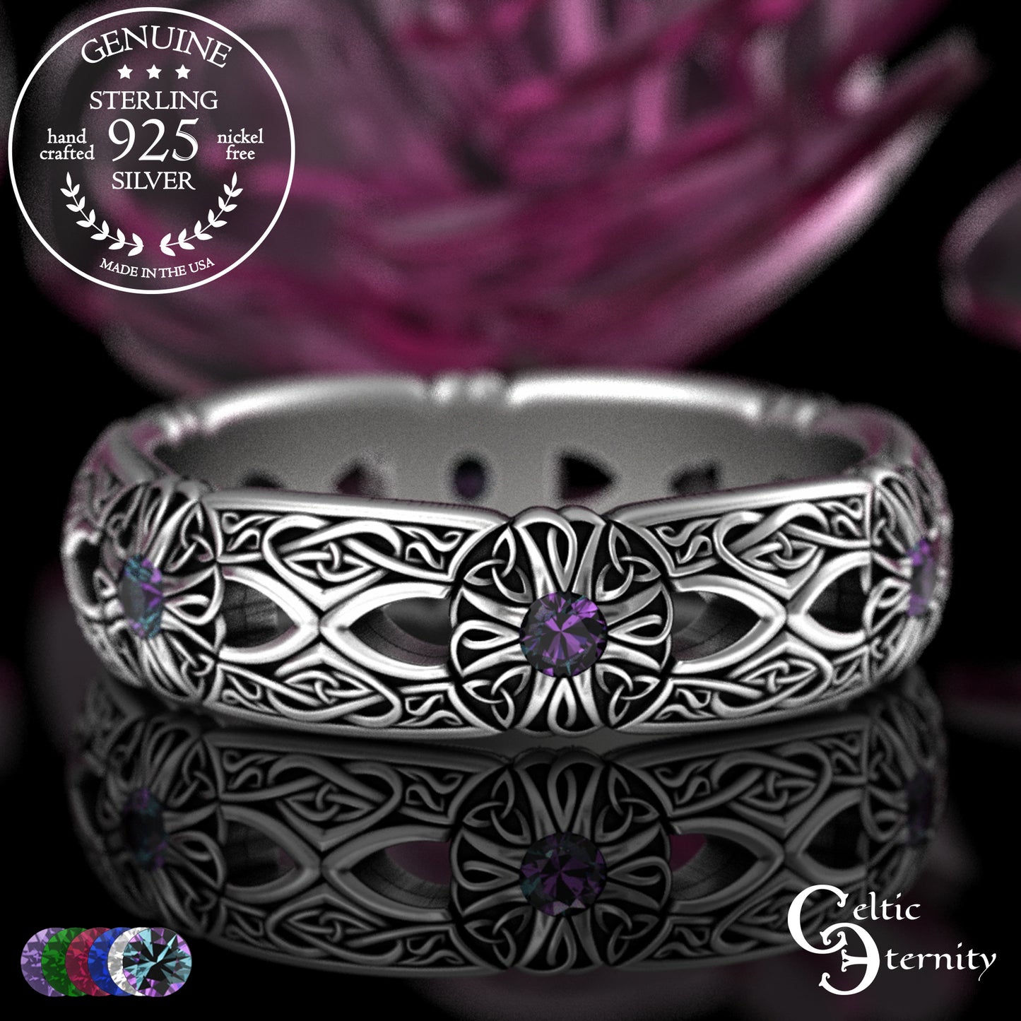 Woman's Sterling Irish Cross & Heart Wedding Band with Sapphires, 3268