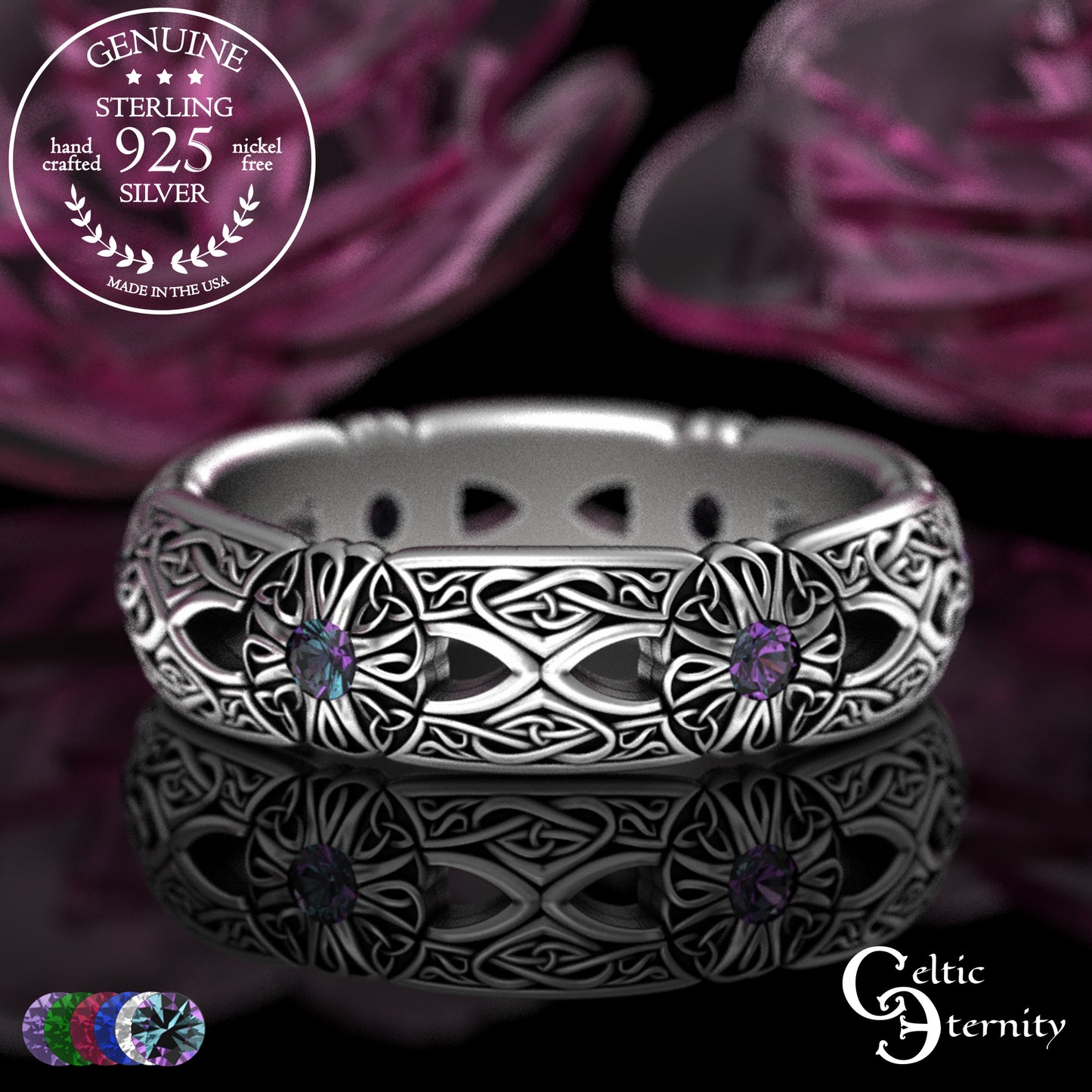Woman's Sterling Irish Cross & Heart Wedding Band with Sapphires, 3268