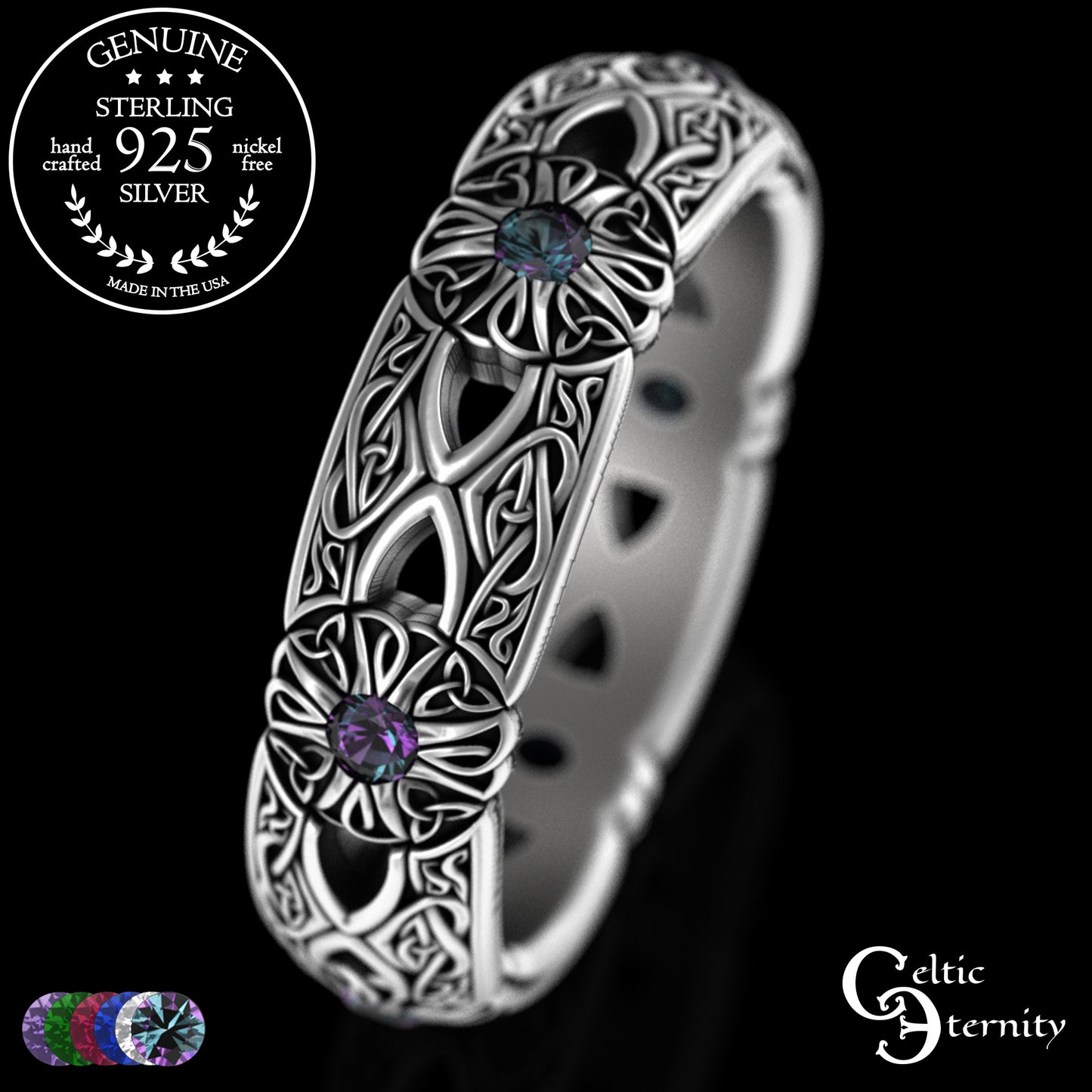 Woman's Sterling Irish Cross & Heart Wedding Band with Sapphires, 3268