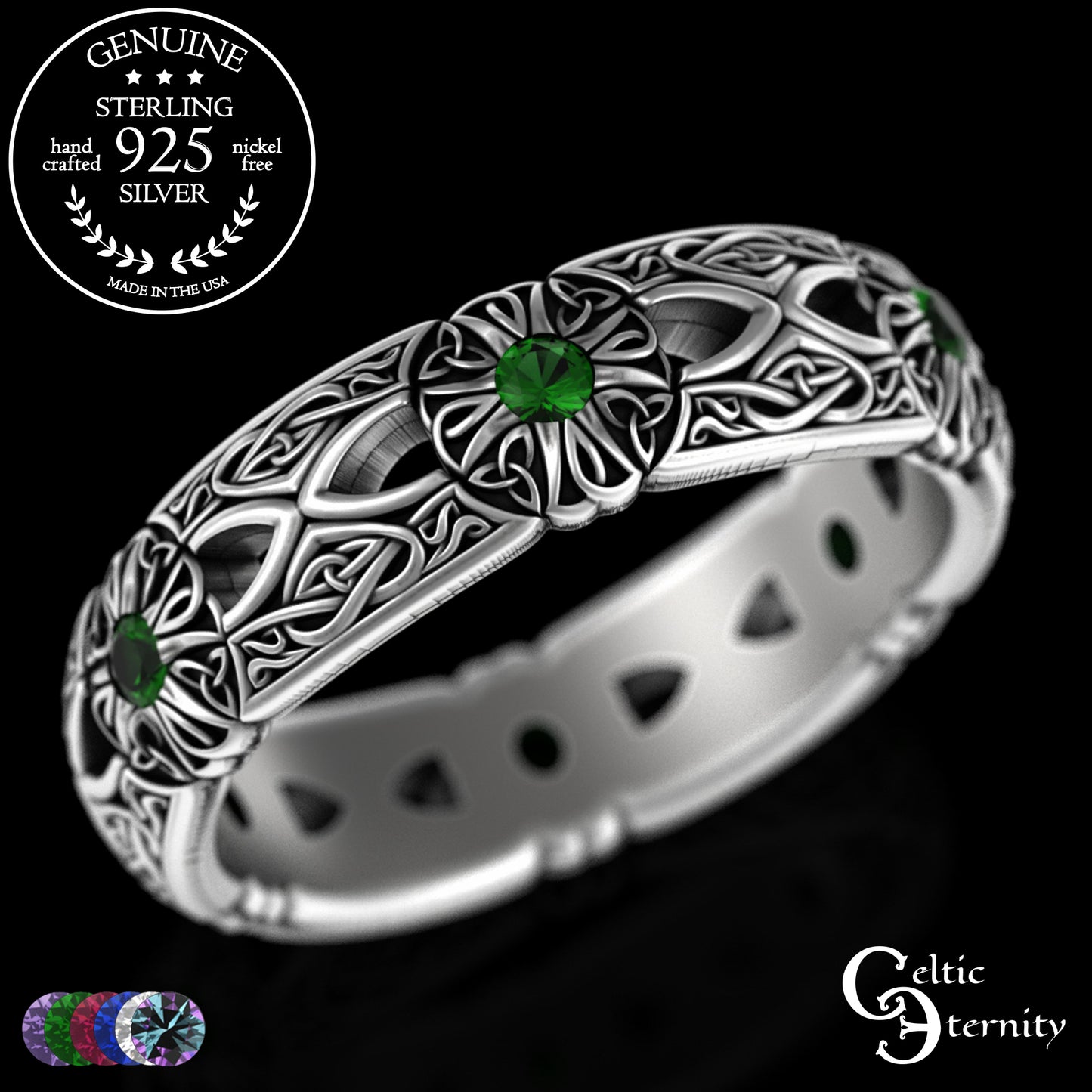 Woman's Sterling Irish Cross & Heart Wedding Band with Sapphires, 3268