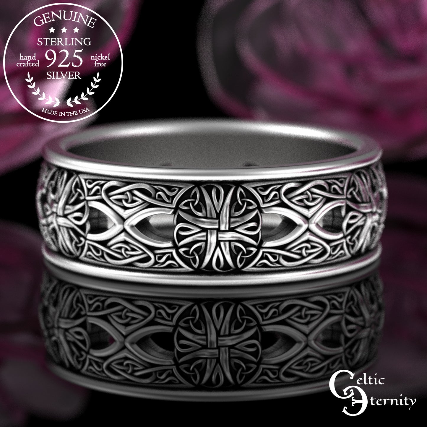 Sterling Silver Men's Irish Cross Wedding Band, 3269