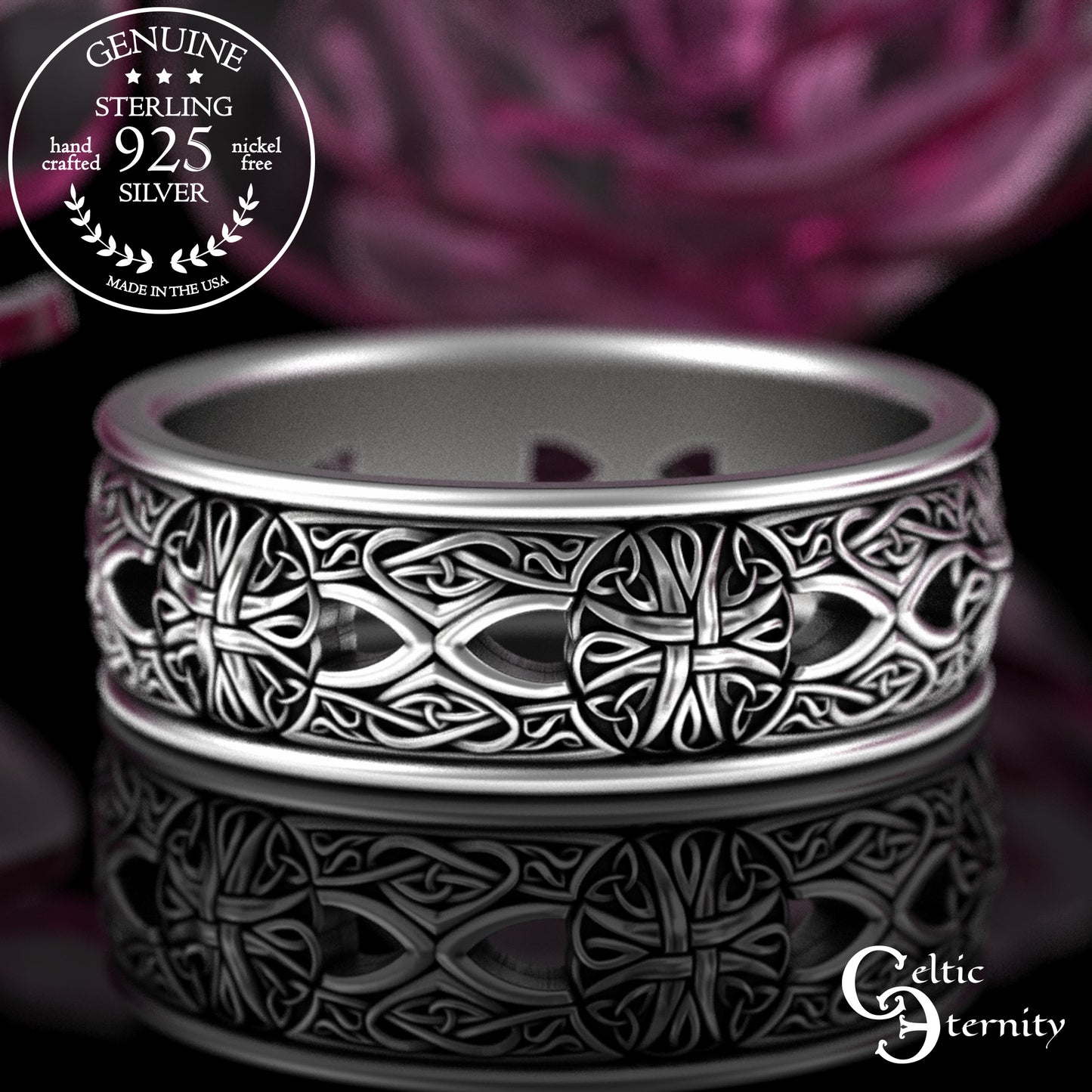 Sterling Silver Men's Irish Cross Wedding Band, 3269