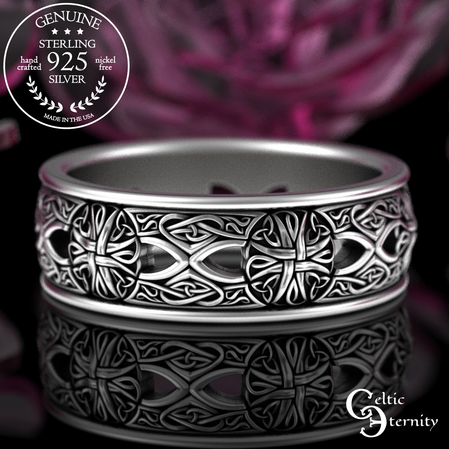 Sterling Silver Men's Irish Cross Wedding Band, 3269