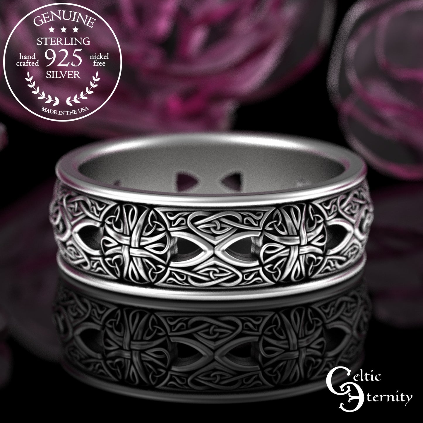 Sterling Bride & Groom Celtic Cross Knotwork Wedding Band Set, 3267 3269