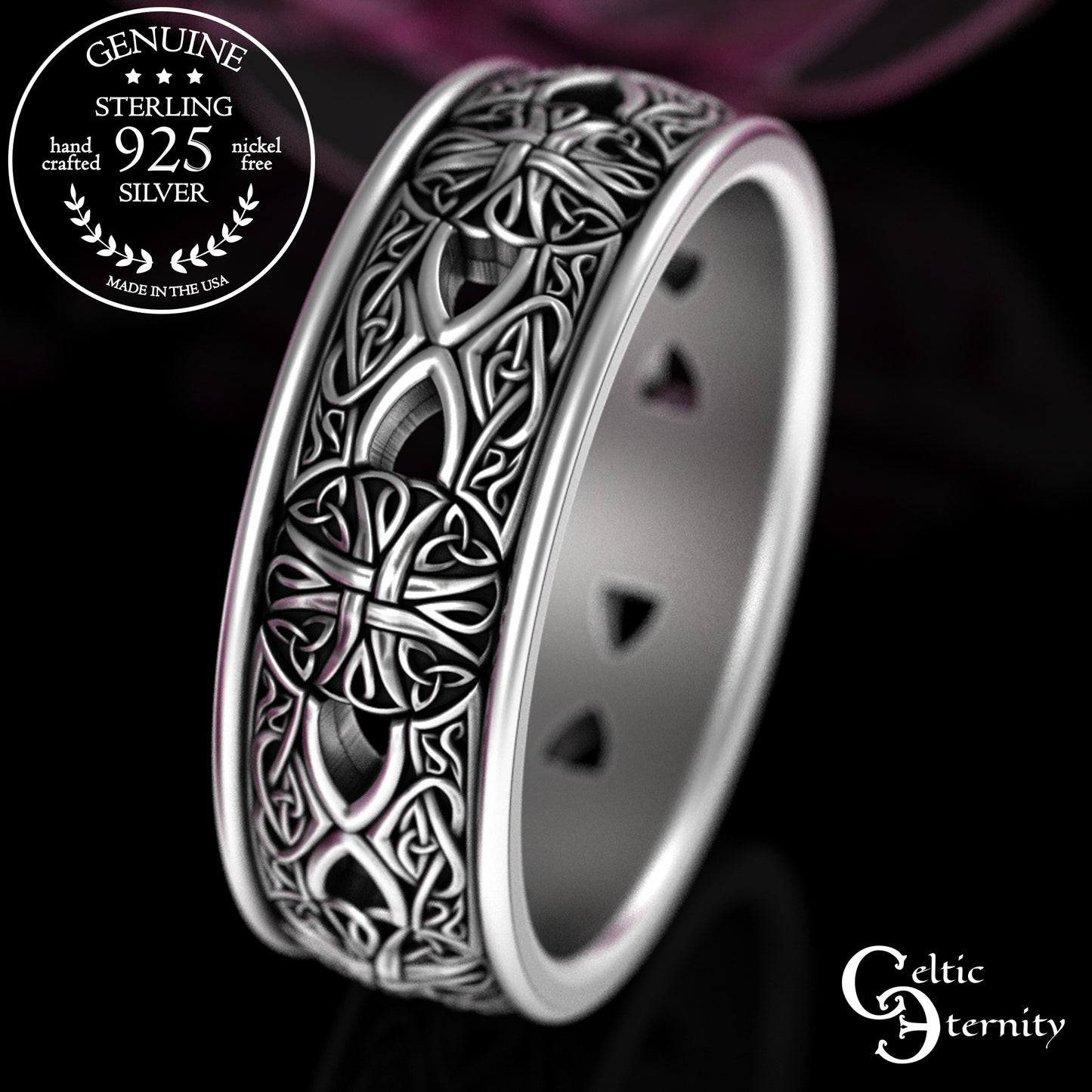 Sterling Silver Men's Irish Cross Wedding Band, 3269