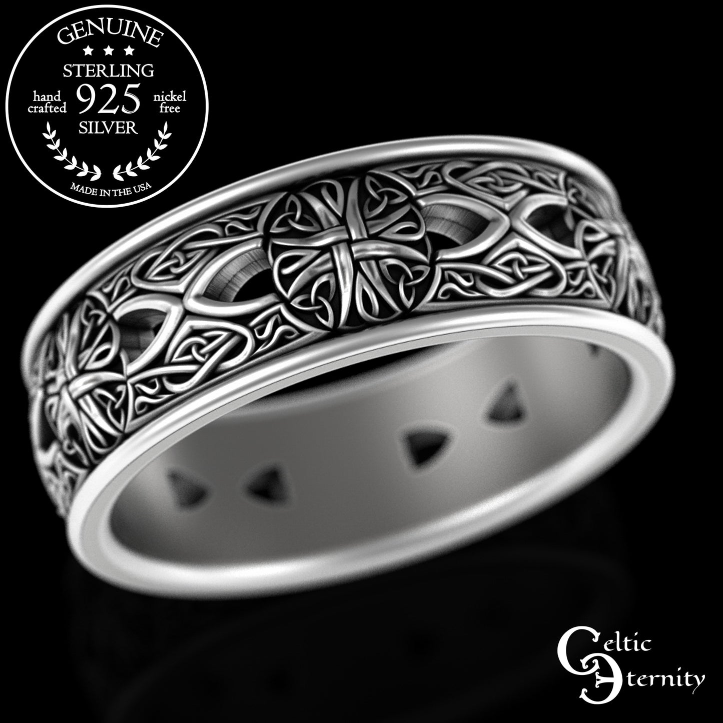 Sterling Silver Men's Irish Cross Wedding Band, 3269