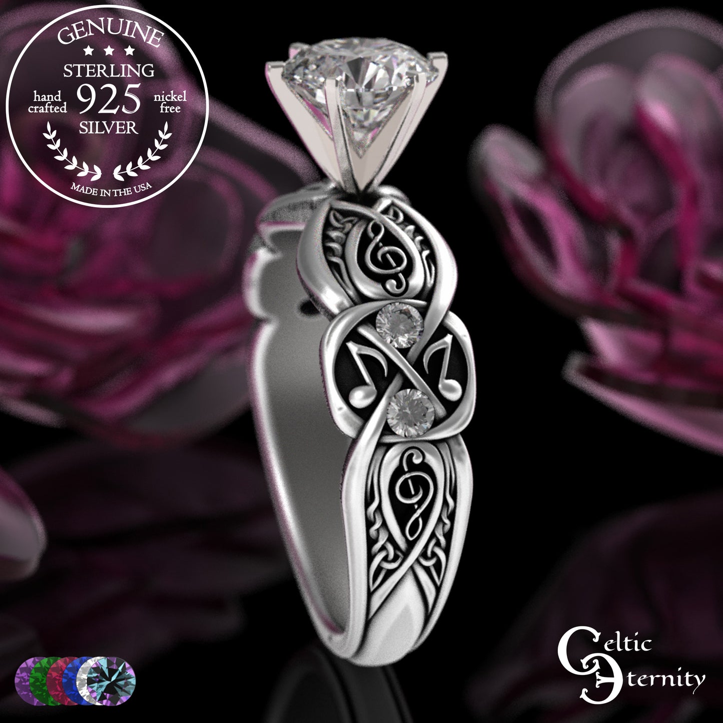 Sterling & Alexandrite Music Note Celtic Engagement Ring, 3272