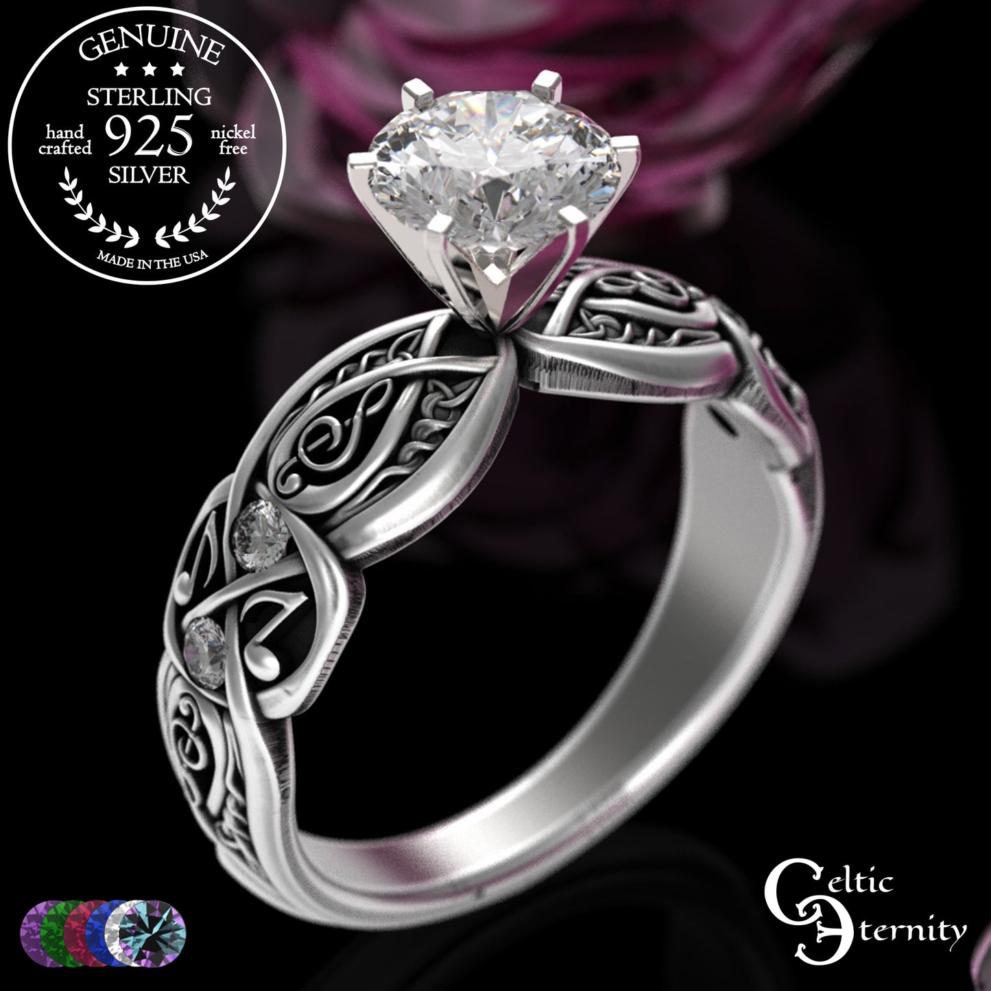 Sterling & Alexandrite Music Note Celtic Engagement Ring, 3272