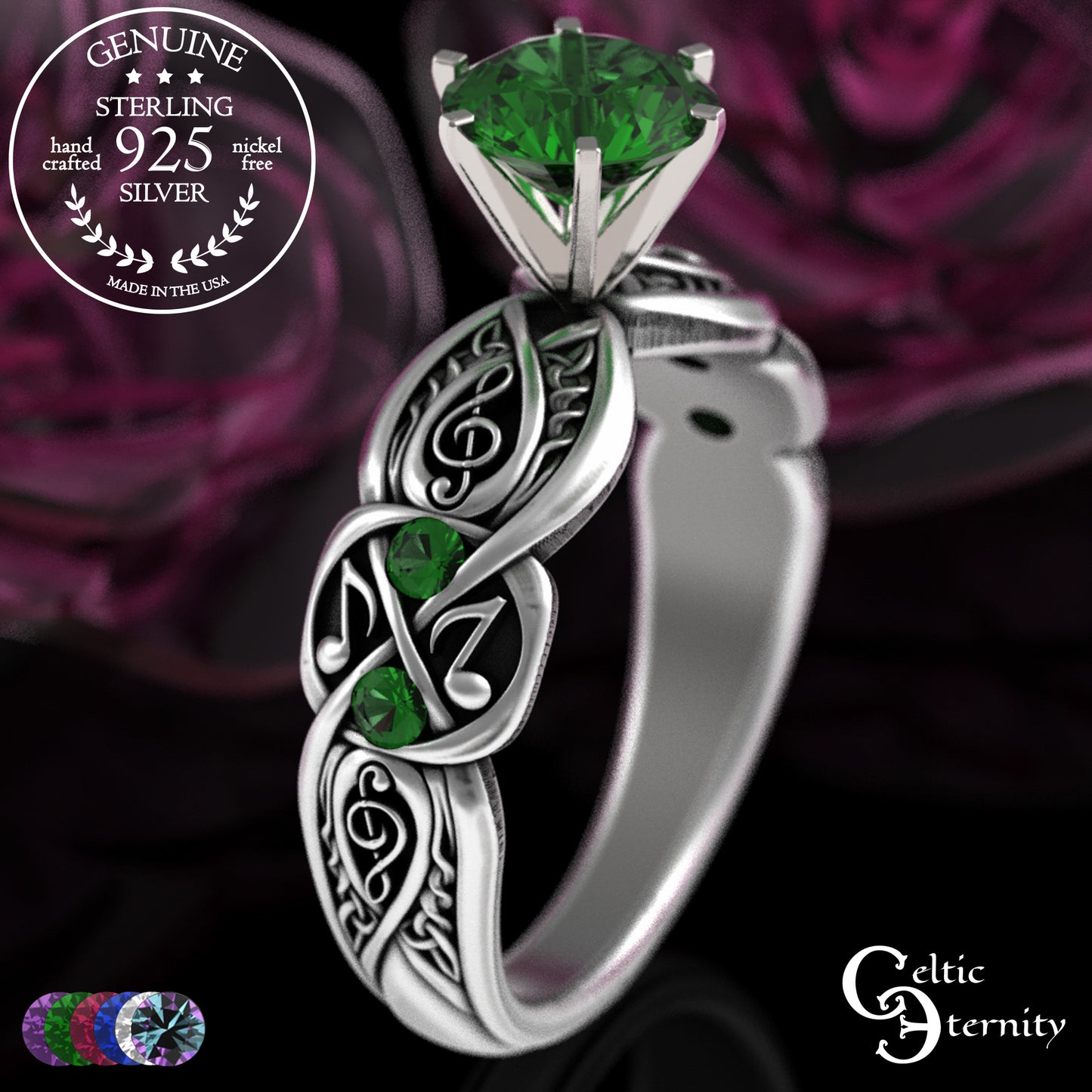 Sterling & Alexandrite Music Note Celtic Engagement Ring, 3272