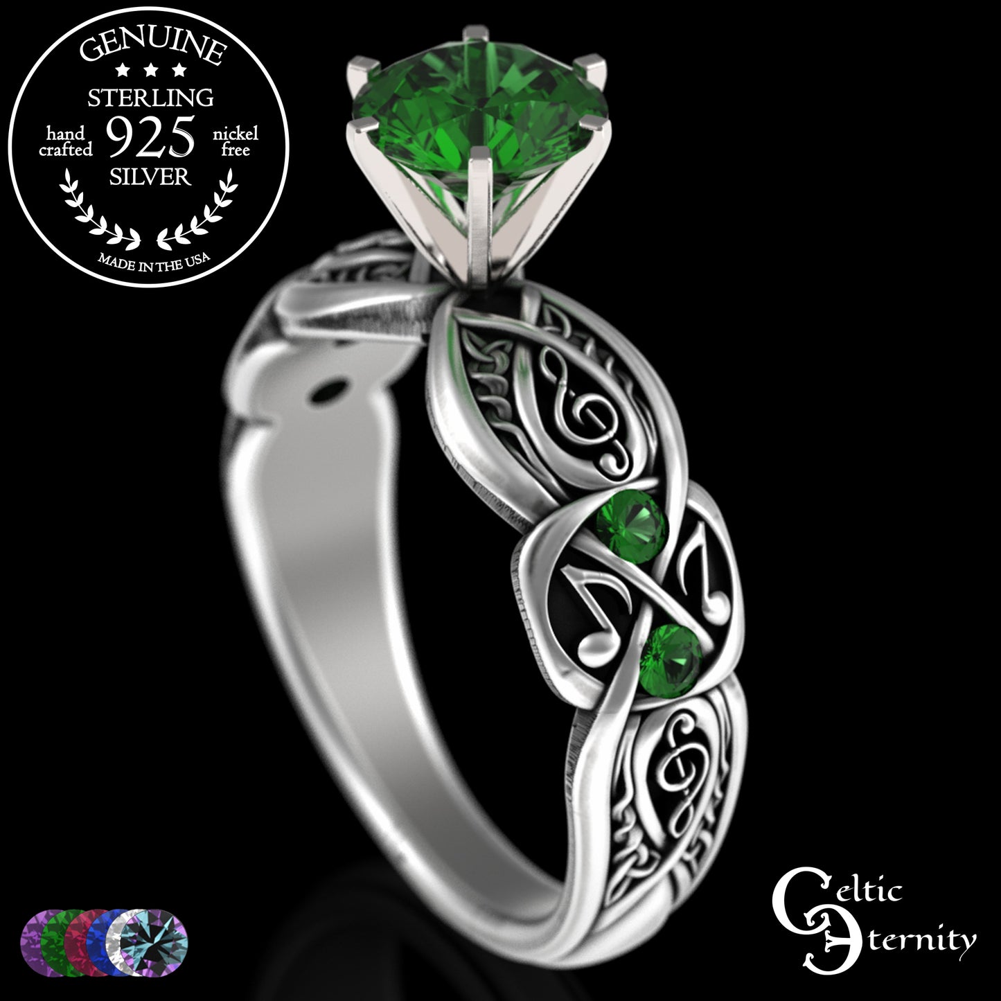Sterling & Alexandrite Music Note Celtic Engagement Ring, 3272