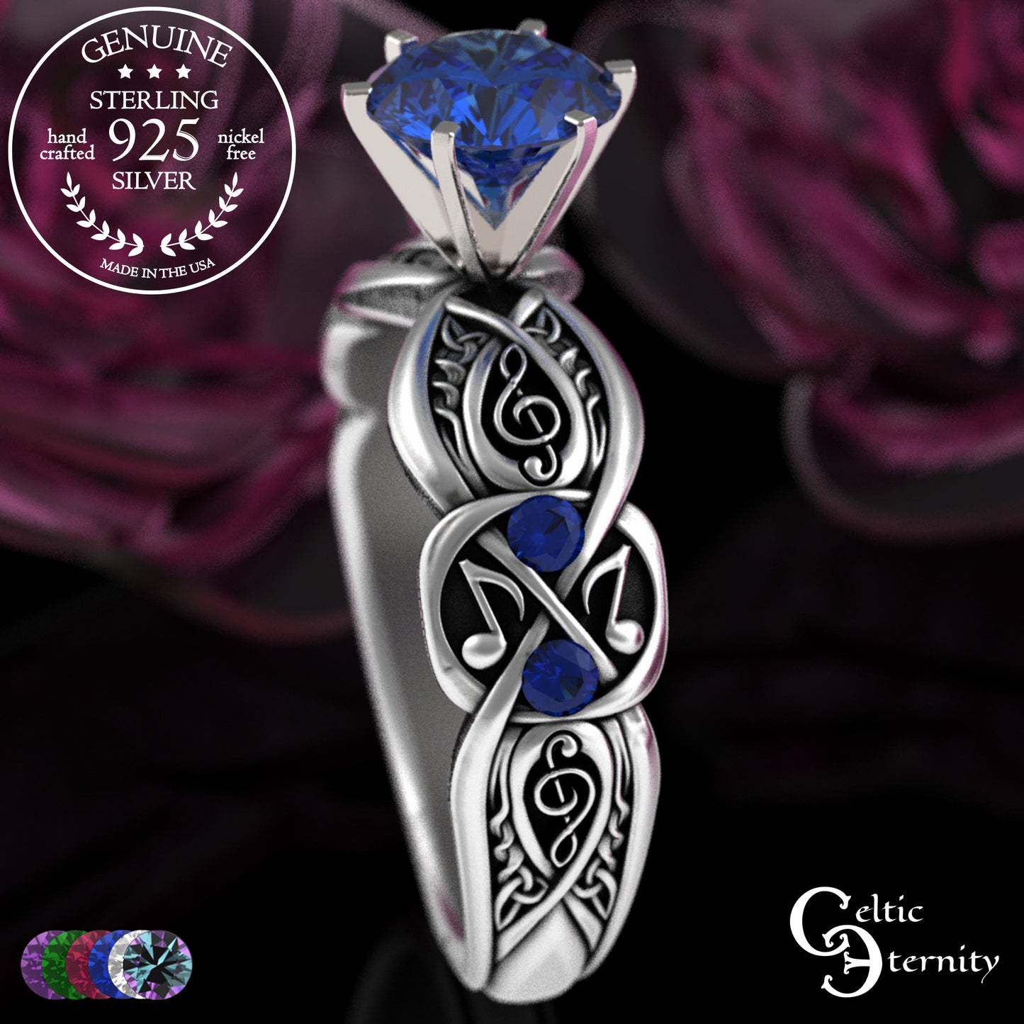 Sterling & Alexandrite Music Note Celtic Engagement Ring, 3272