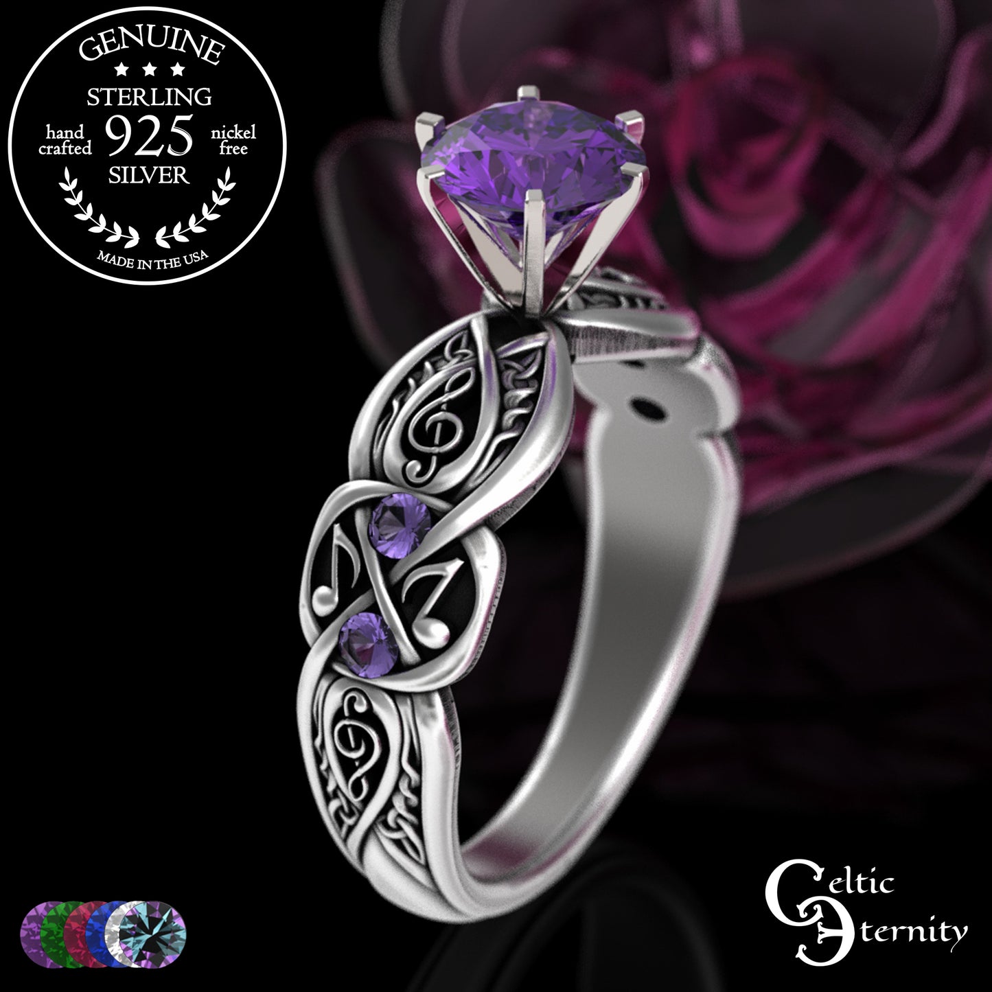 Sterling & Alexandrite Music Note Celtic Engagement Ring, 3272