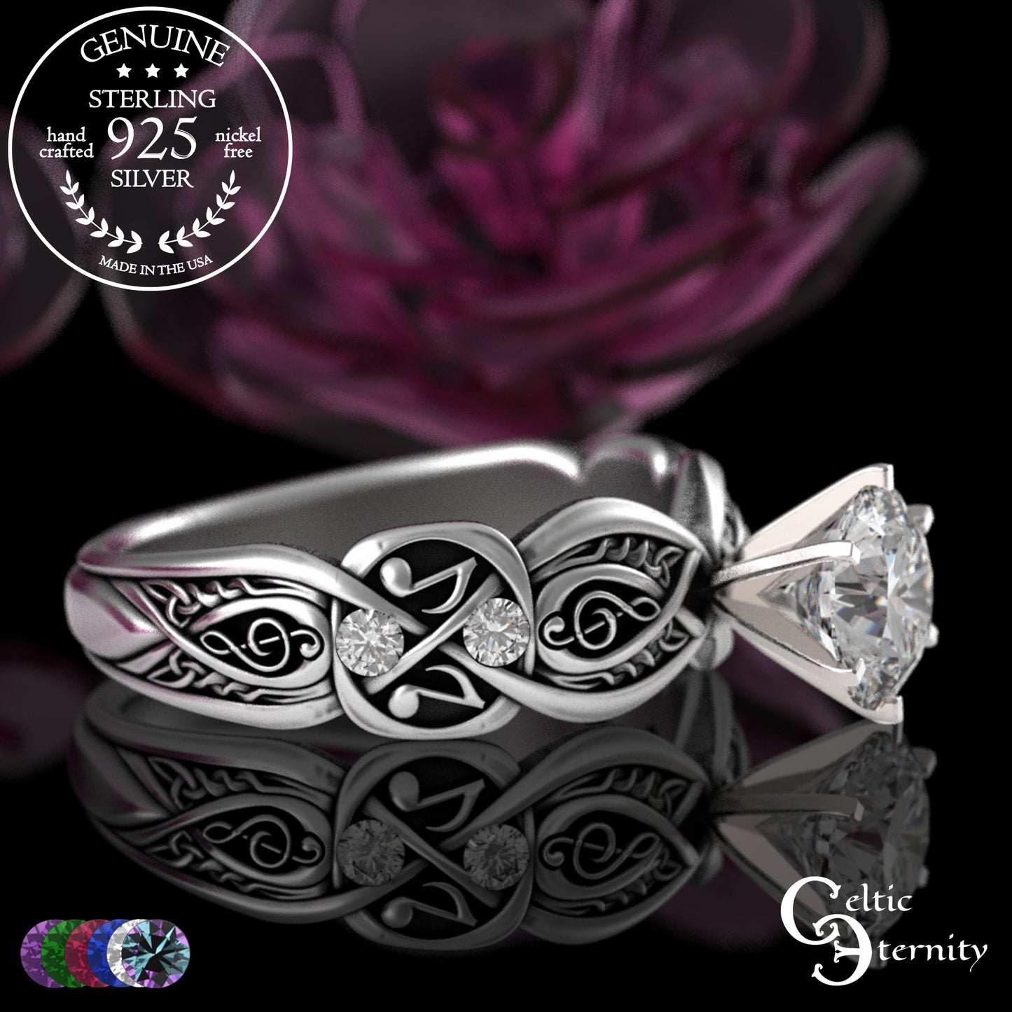 Sterling & Alexandrite Music Note Celtic Engagement Ring, 3272