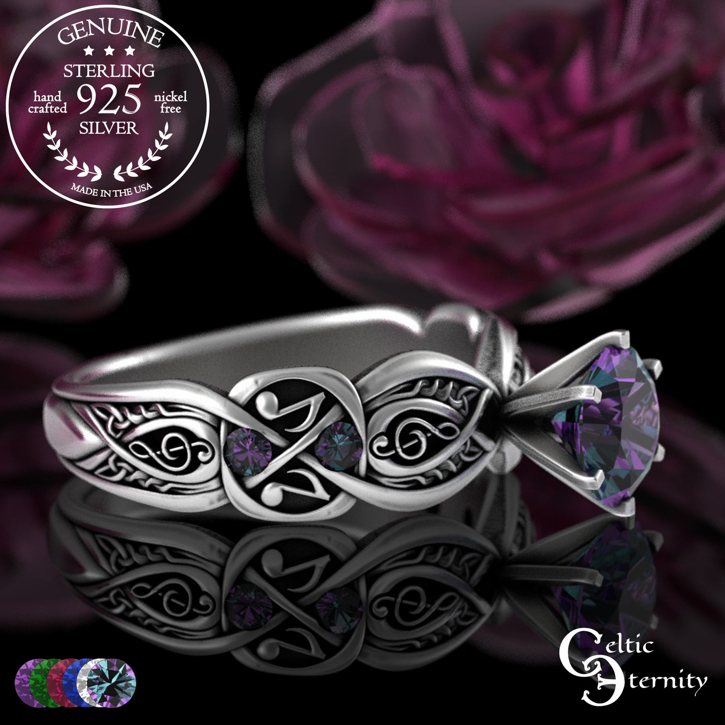 Sterling & Alexandrite Music Note Celtic Engagement Ring, 3272